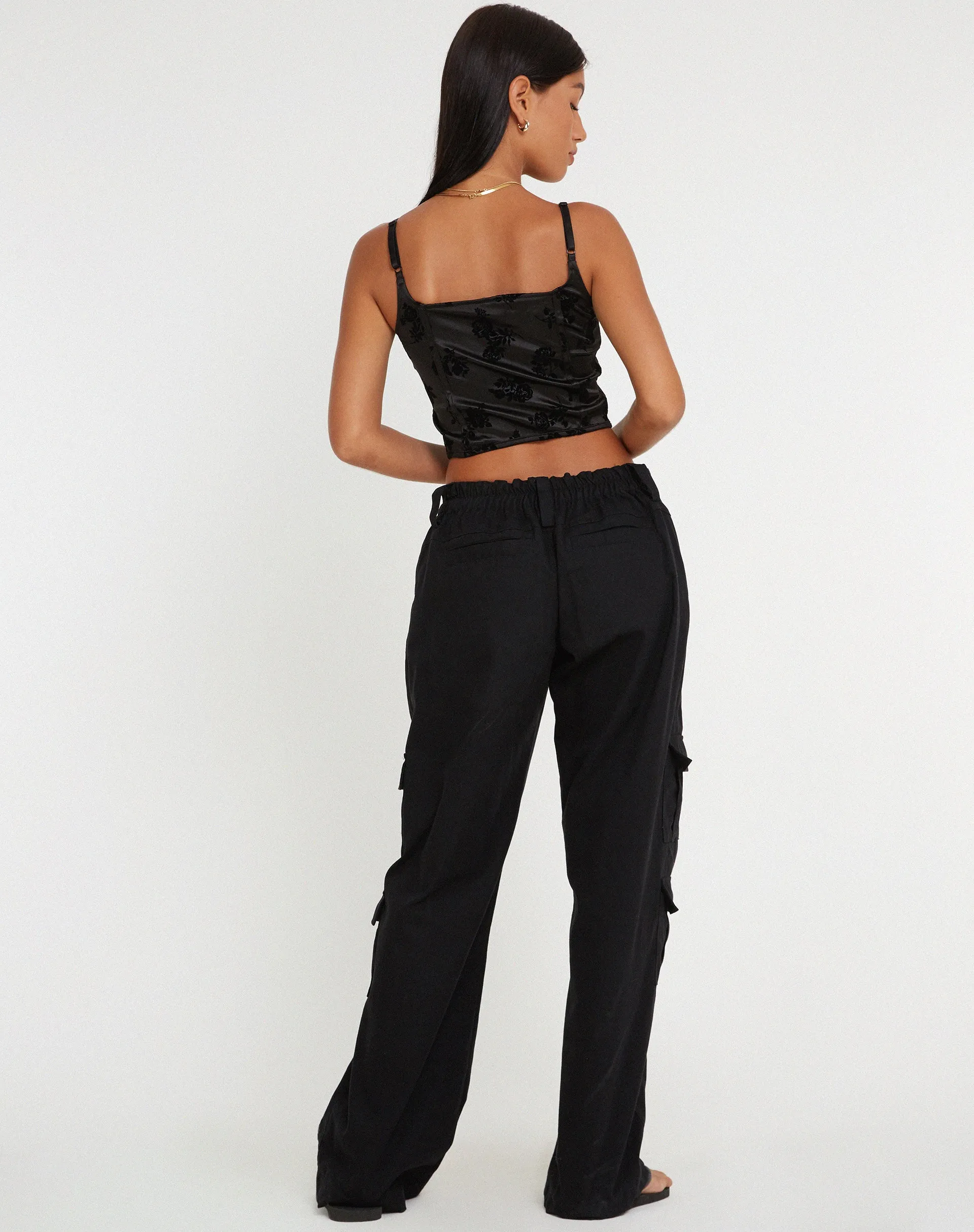 Ello Corset Top in Black Rose Flock sold by Motel Rocks product image thumbnail 4