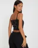 Ello Corset Top in Black Rose Flock sold by Motel Rocks