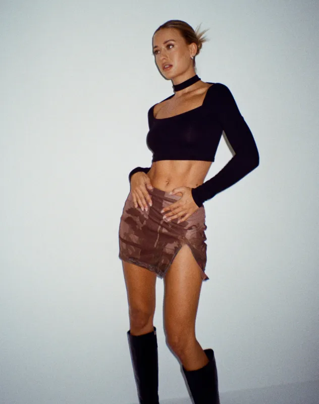 Pelma Mini Skirt in Photo Brown sold by Motel Rocks