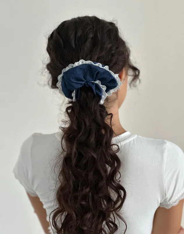 Scrunchie in Denim Chambray with Lace sold by Motel Rocks
