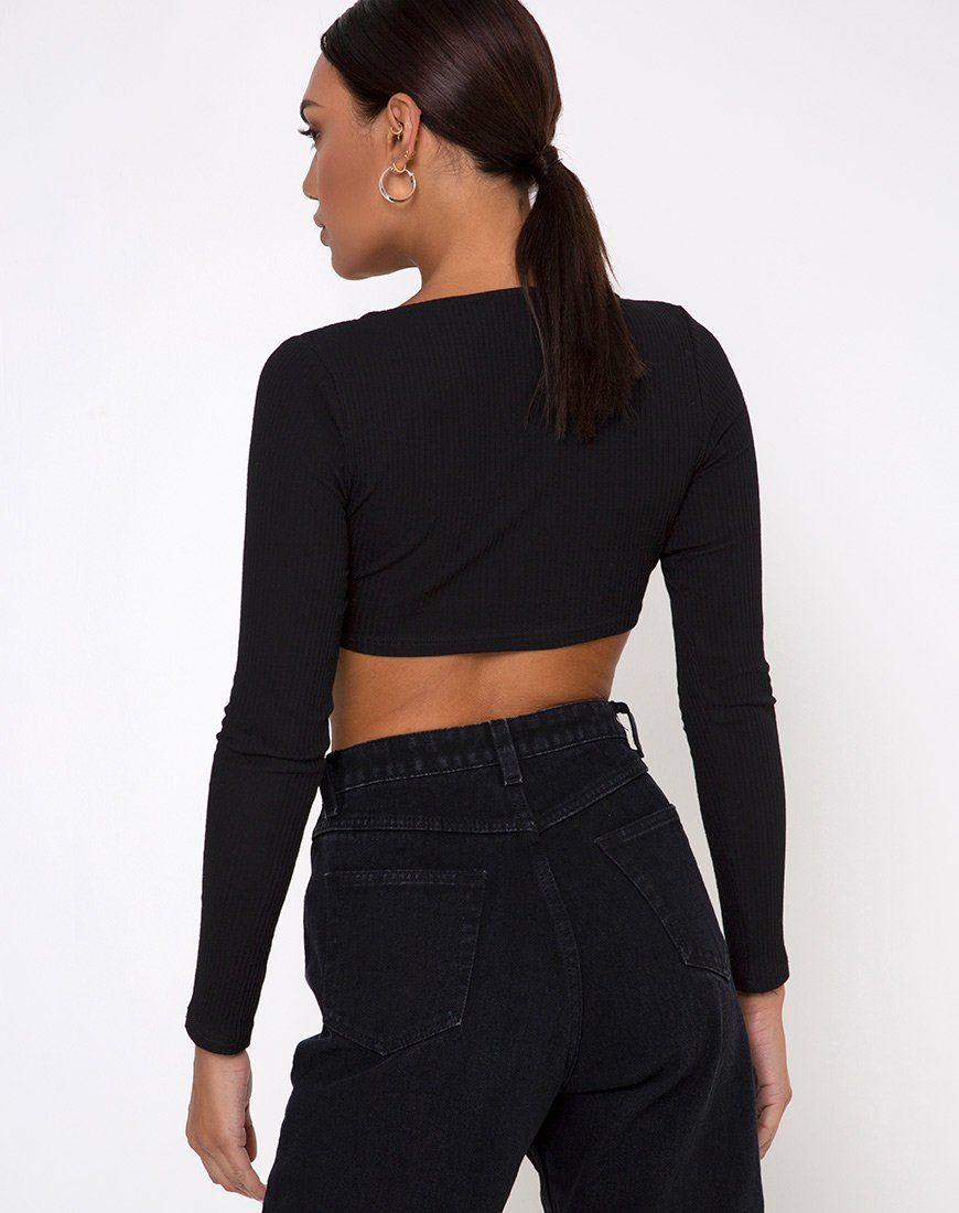 Gato Crop Top in Rib Black sold by Motel Rocks product image thumbnail 3