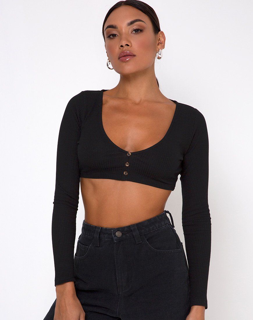 Gato Crop Top in Rib Black sold by Motel Rocks product image thumbnail 2