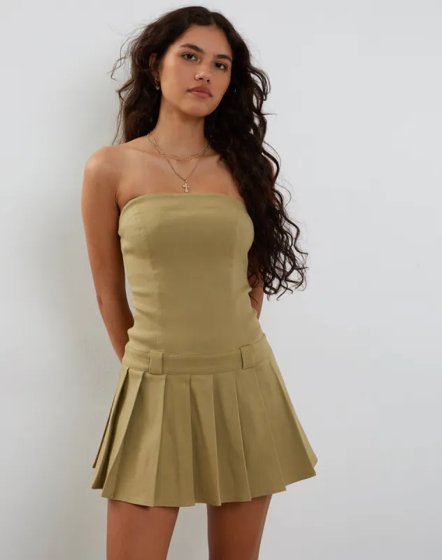 Payoda Bandeau Mini Dress in Tan sold by Motel Rocks