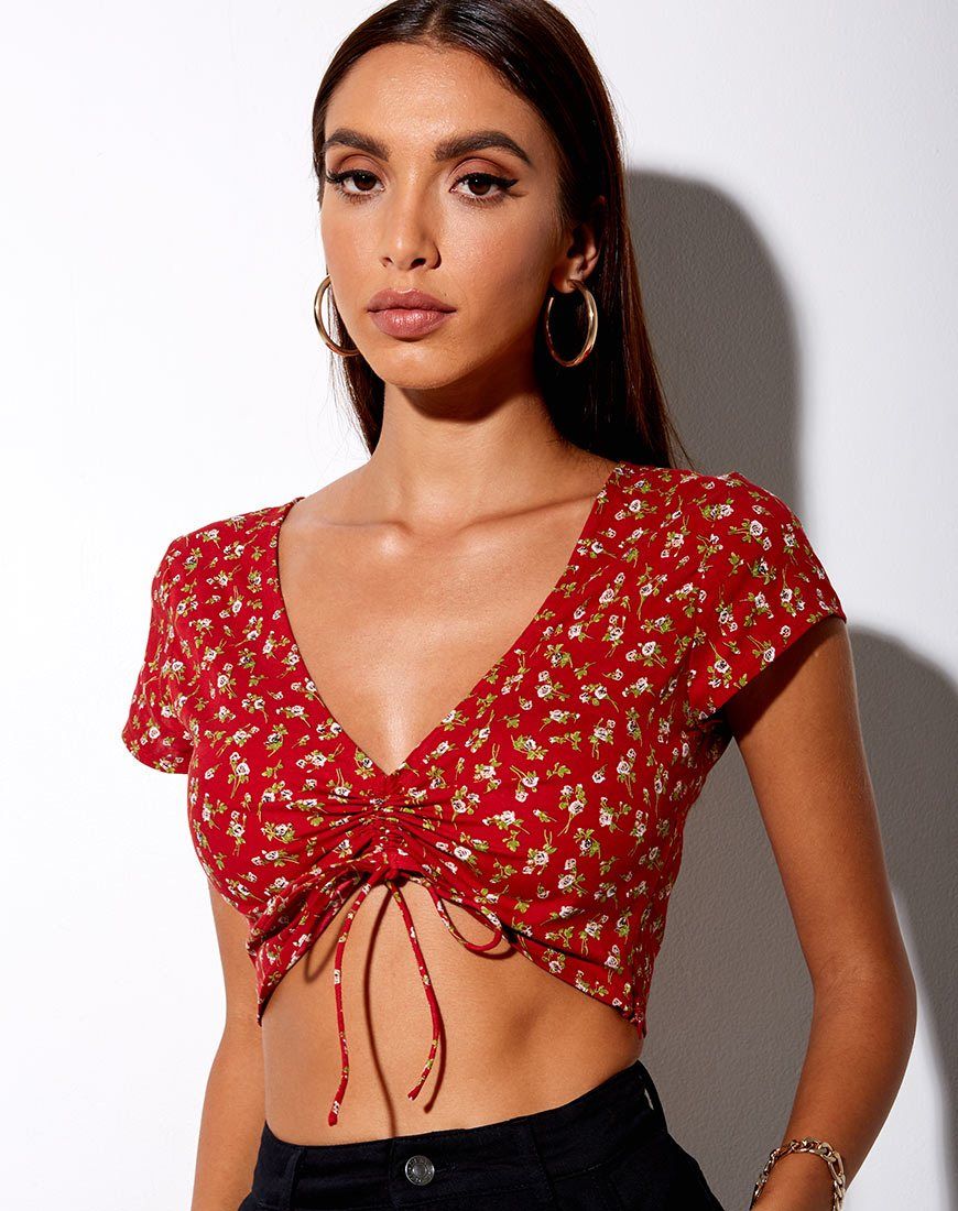 Raeto Crop Top in Falling For You Floral Red sold by Motel Rocks product image thumbnail 5
