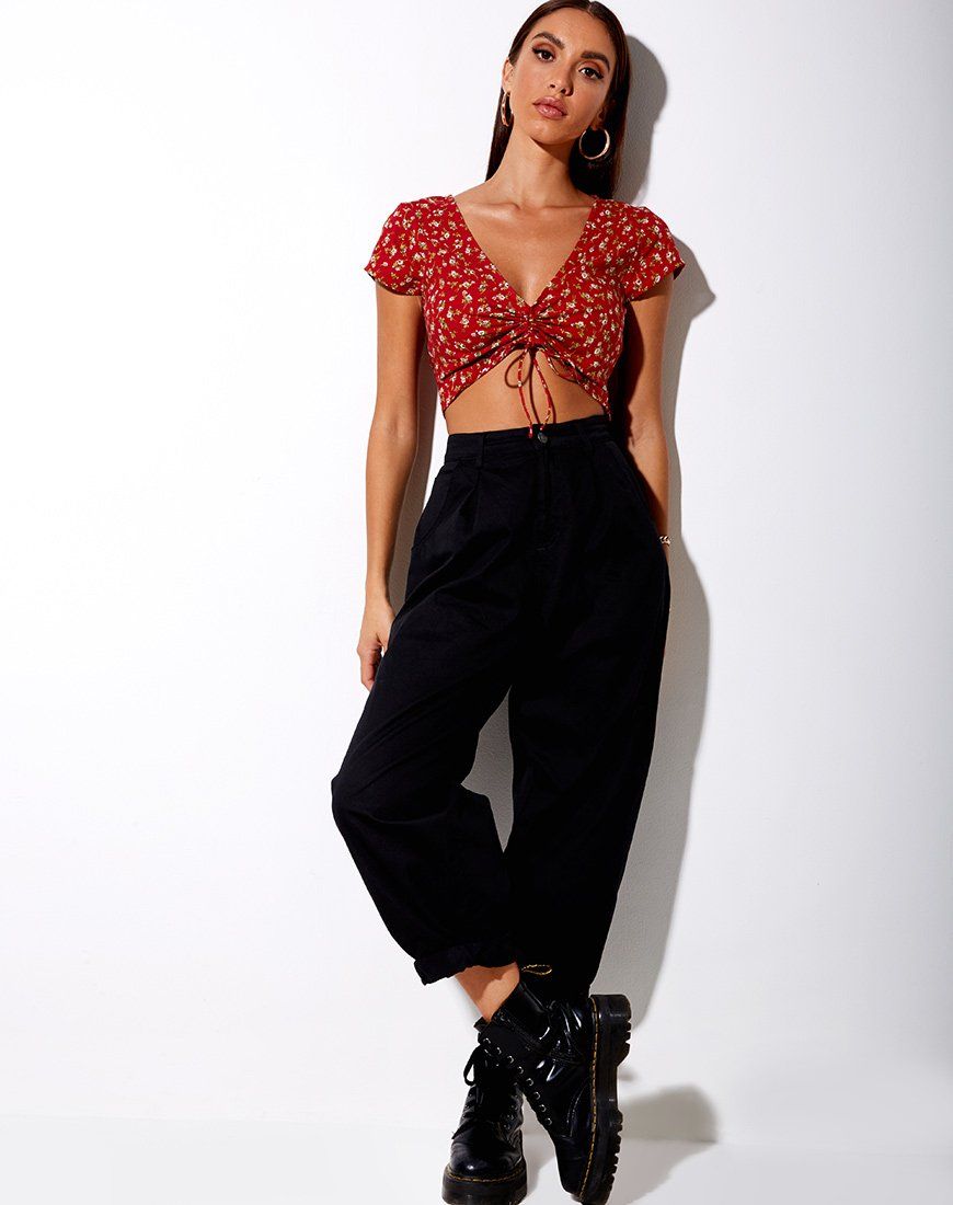Raeto Crop Top in Falling For You Floral Red sold by Motel Rocks product image thumbnail 4