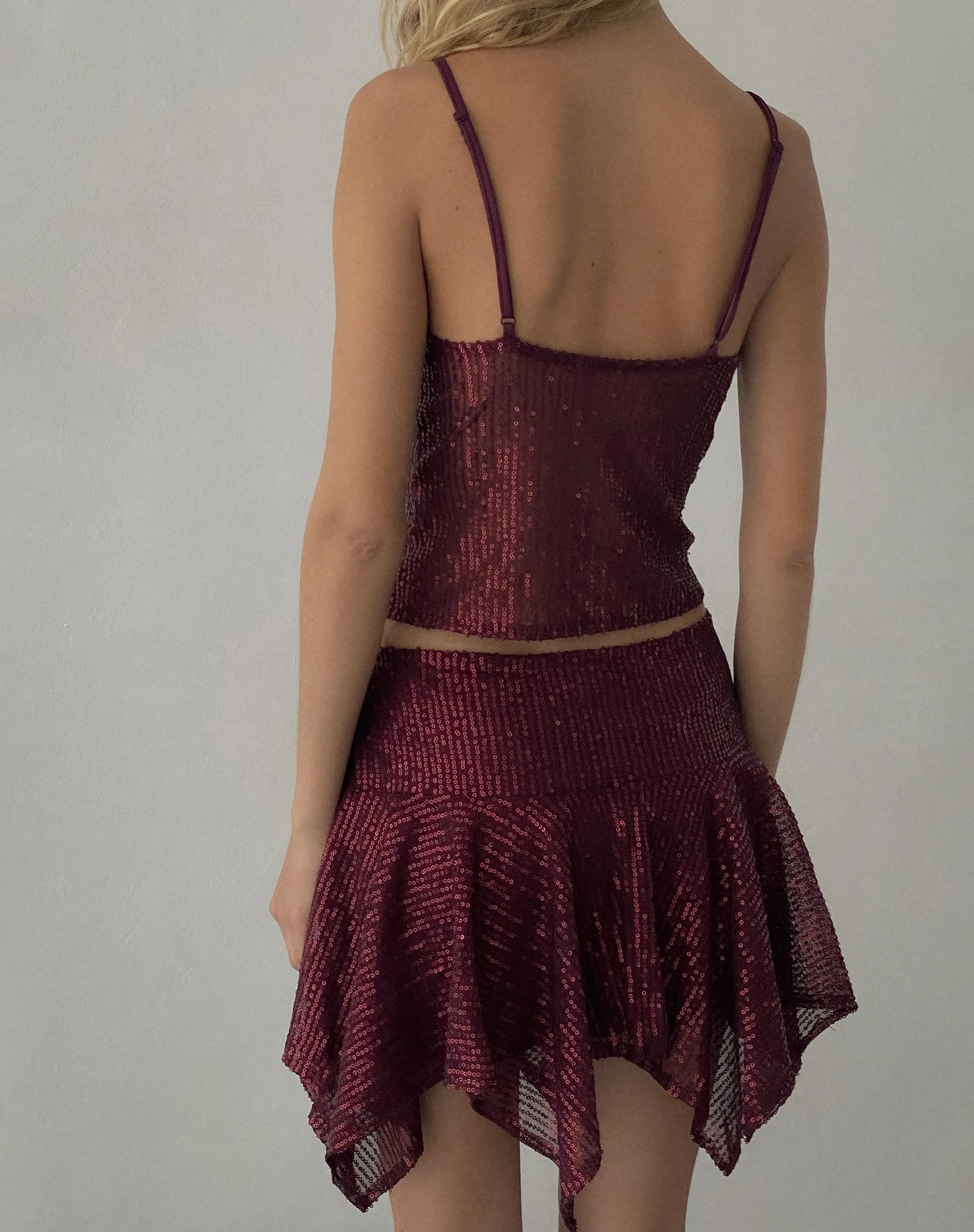 Helga Waterfall Mini Skirt in Sequin Burgundy sold by Motel Rocks product image thumbnail 5