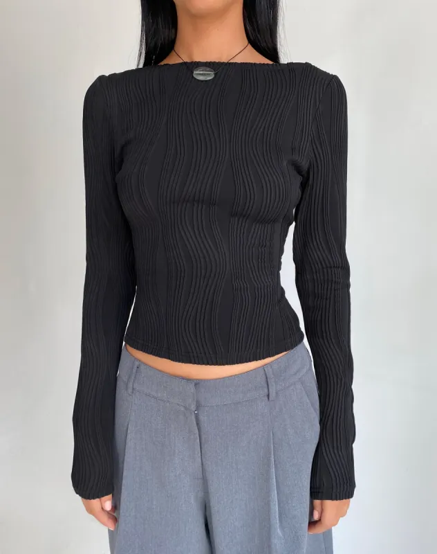 Amabon Long Sleeve Crop Top in Crinkle Black made by Motel Rocks
