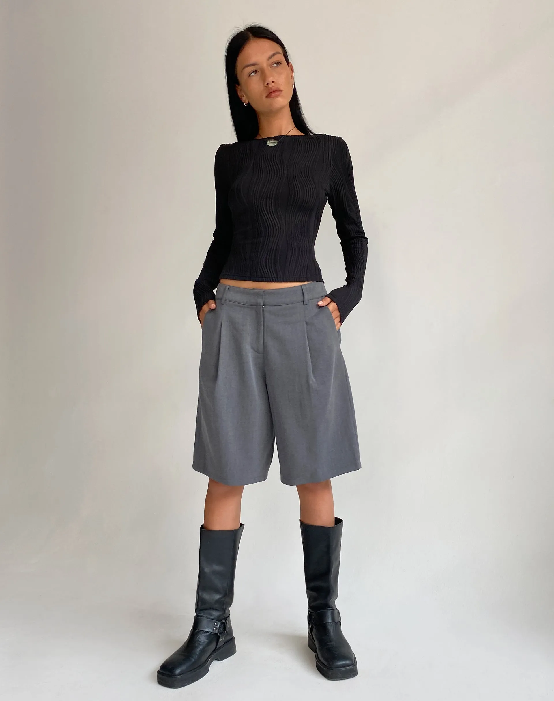 Amabon Long Sleeve Crop Top in Crinkle Black sold by Motel Rocks product image thumbnail 5