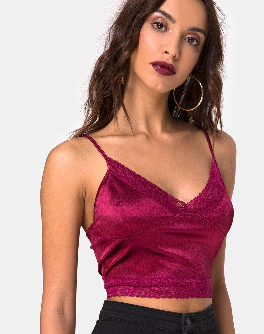 Dyrana Top in Burgundy with Burgundy Lace sold by Motel Rocks