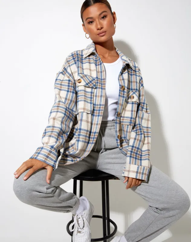 Marcel Shirt in Big Check White Blue Tan sold by Motel Rocks