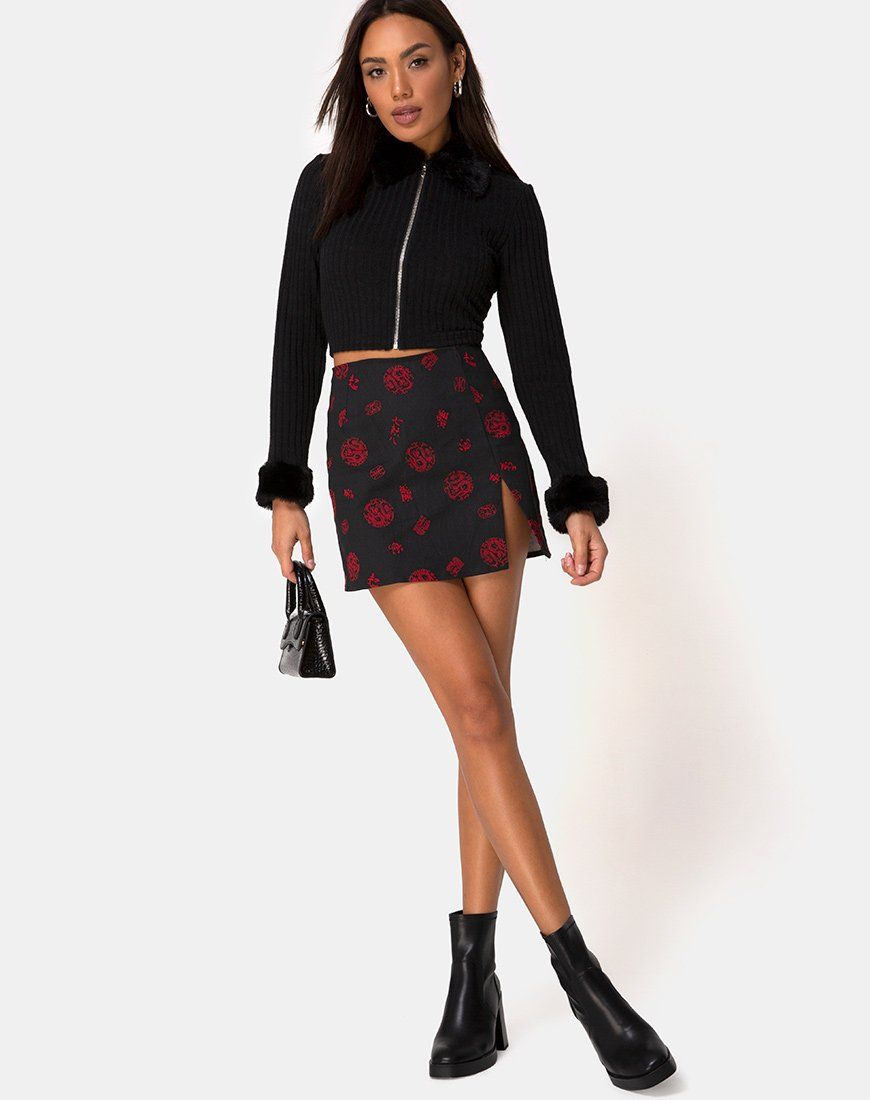 Pelmet Skirt in China Town Black Red sold by Motel Rocks product image thumbnail 3