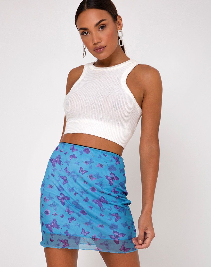 Kinnie Mini Skirt in Mesh Butterfly Azure sold by Motel Rocks product image thumbnail 5