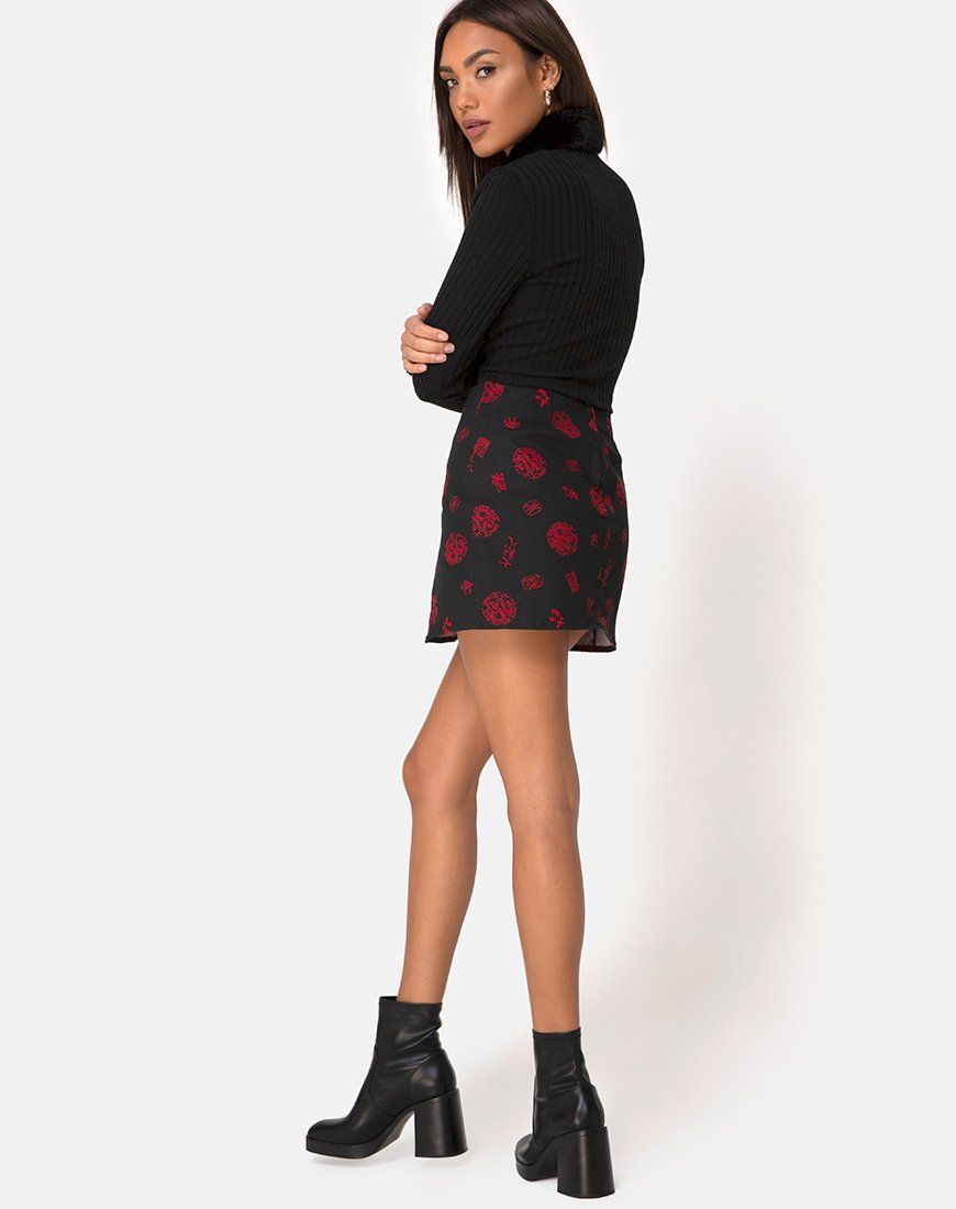 Pelmet Skirt in China Town Black Red sold by Motel Rocks product image thumbnail 4