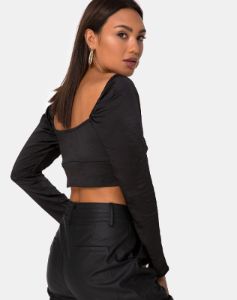 Laman Crop Top in Satin Black sold by Motel Rocks
