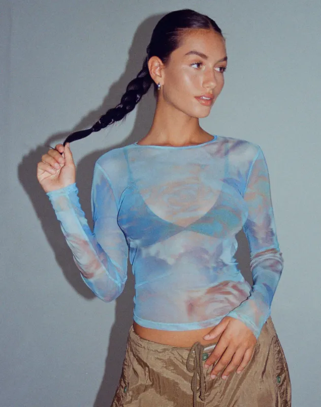 Elijah Crop Top in Digi Petal Blue sold by Motel Rocks