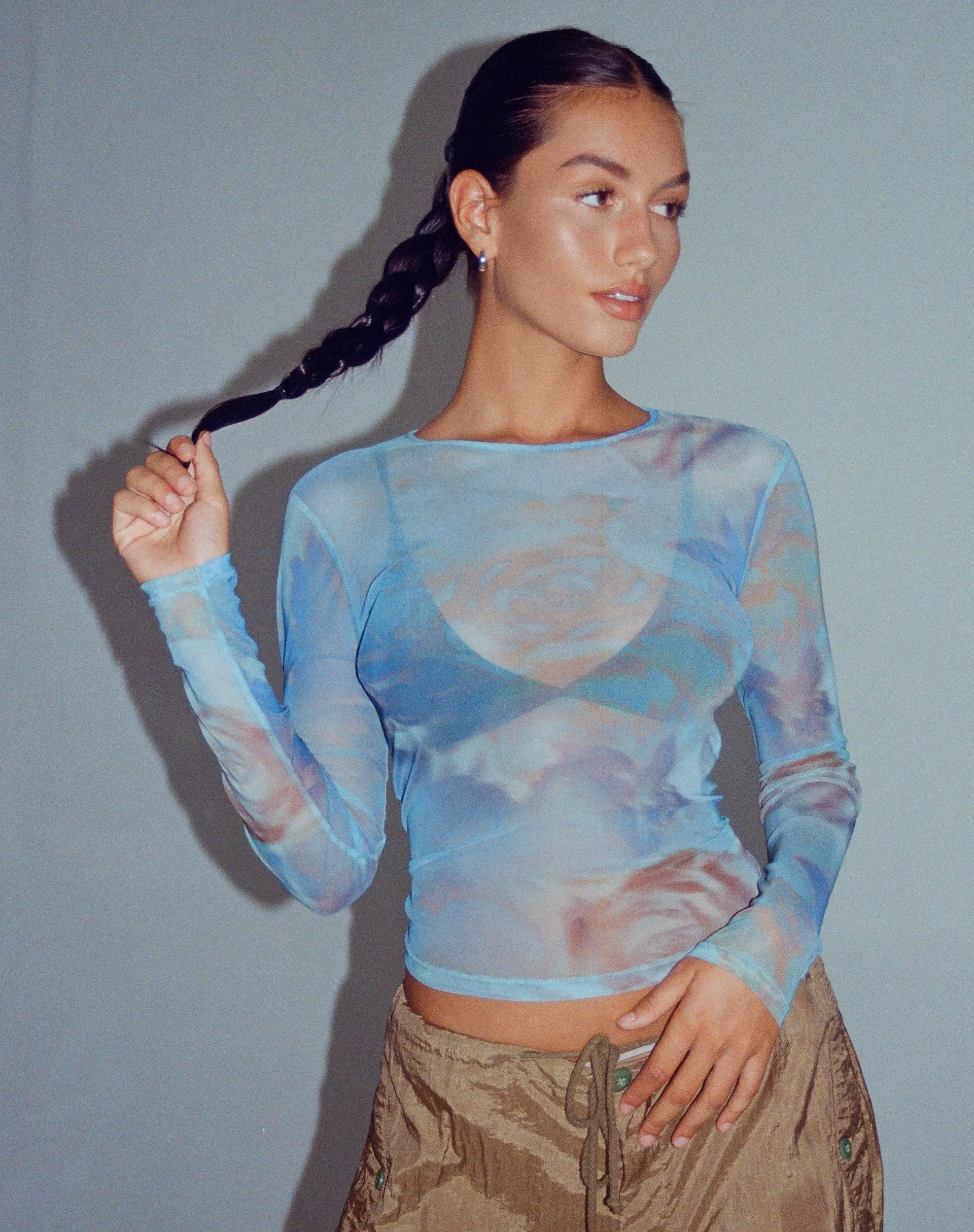 Elijah Crop Top in Digi Petal Blue sold by Motel Rocks