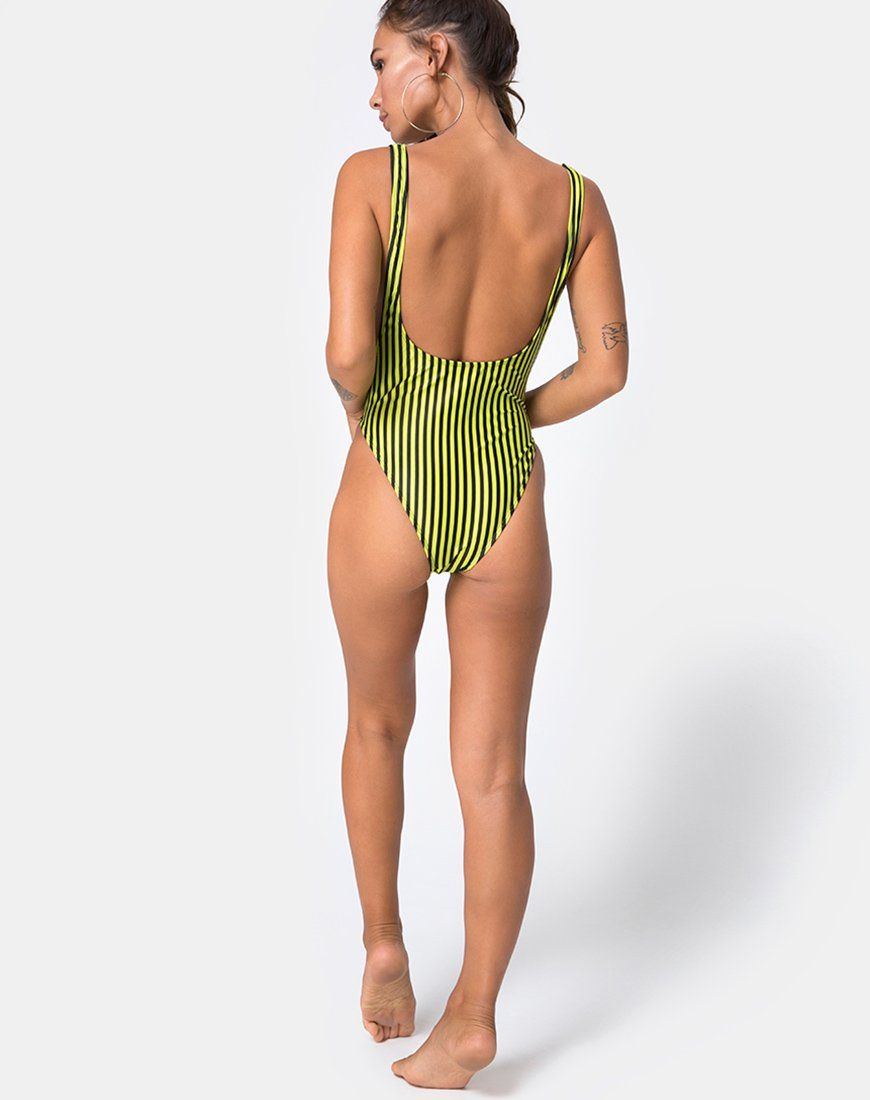Goddess Swimsuit in Slim Stripe Black Citrine sold by Motel Rocks product image thumbnail 4