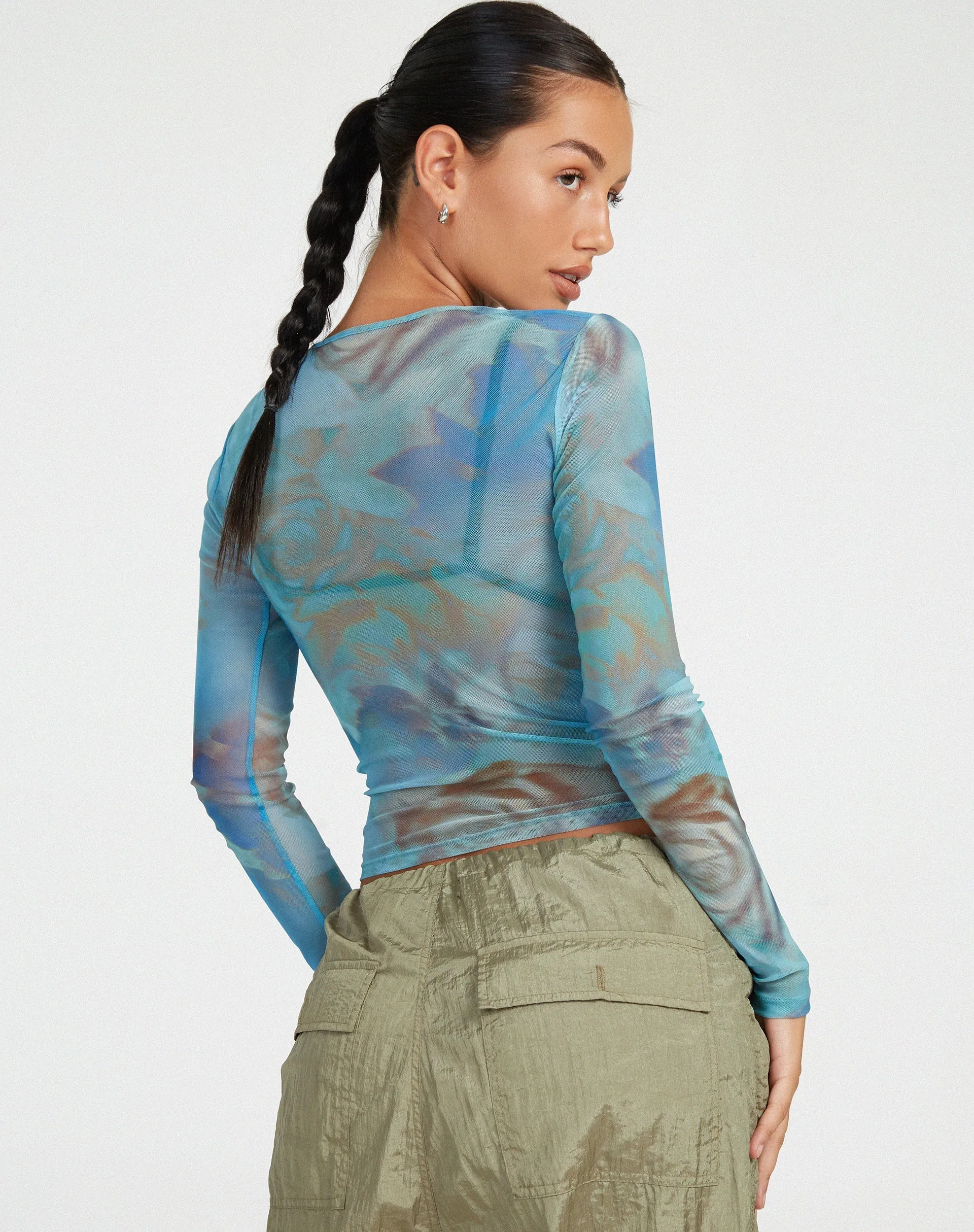 Elijah Crop Top in Digi Petal Blue sold by Motel Rocks product image thumbnail 2
