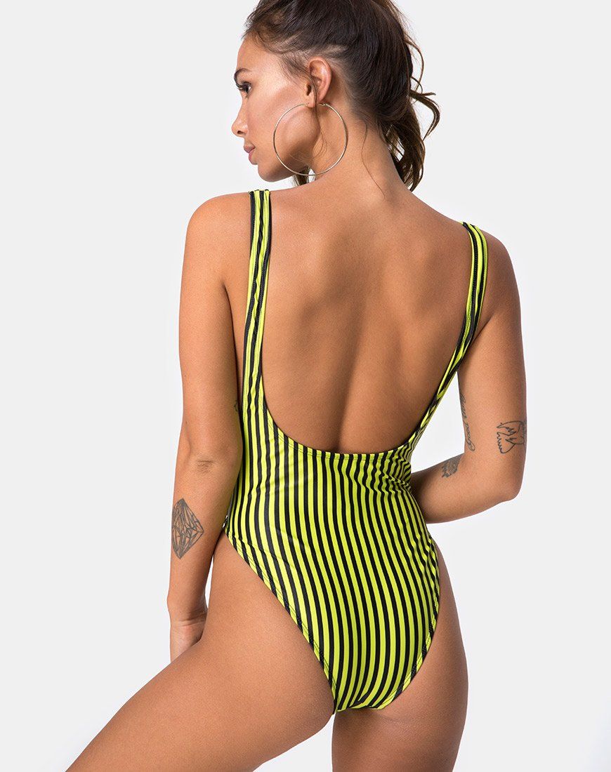 Goddess Swimsuit in Slim Stripe Black Citrine sold by Motel Rocks product image thumbnail 2