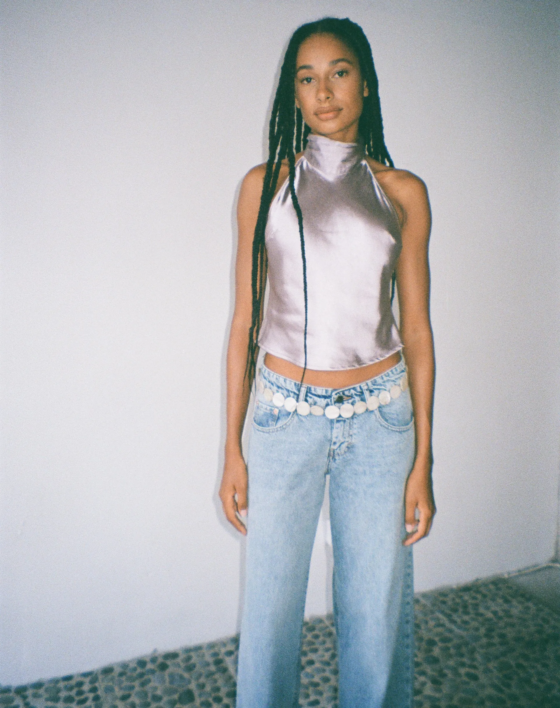 MOTEL X JACQUIE Ataina Halterneck Top in Satin Silver sold by Motel Rocks product image thumbnail 3