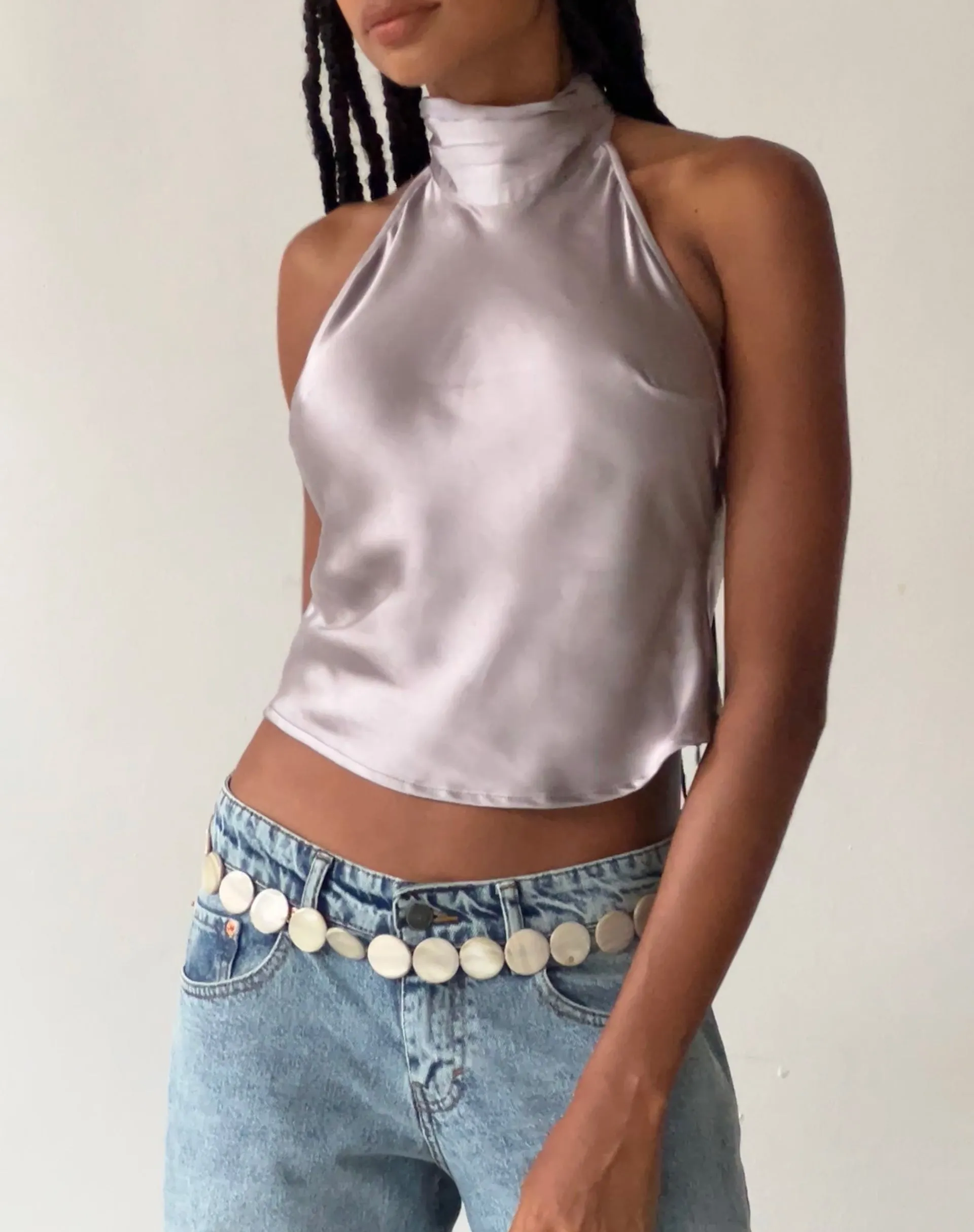 MOTEL X JACQUIE Ataina Halterneck Top in Satin Silver sold by Motel Rocks product image thumbnail 5