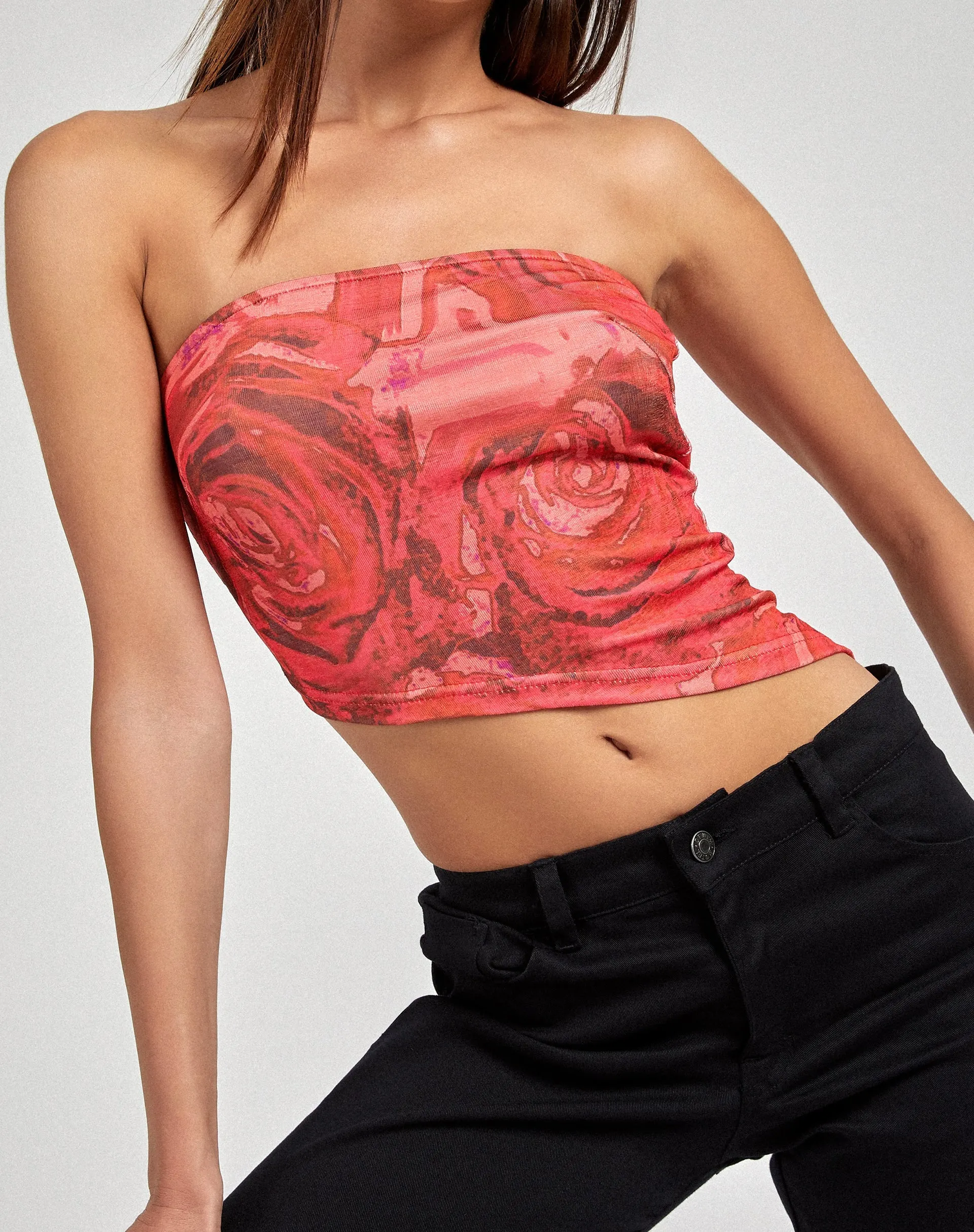 Sayunda Bandeau Top in Rose Petal Red sold by Motel Rocks product image thumbnail 3