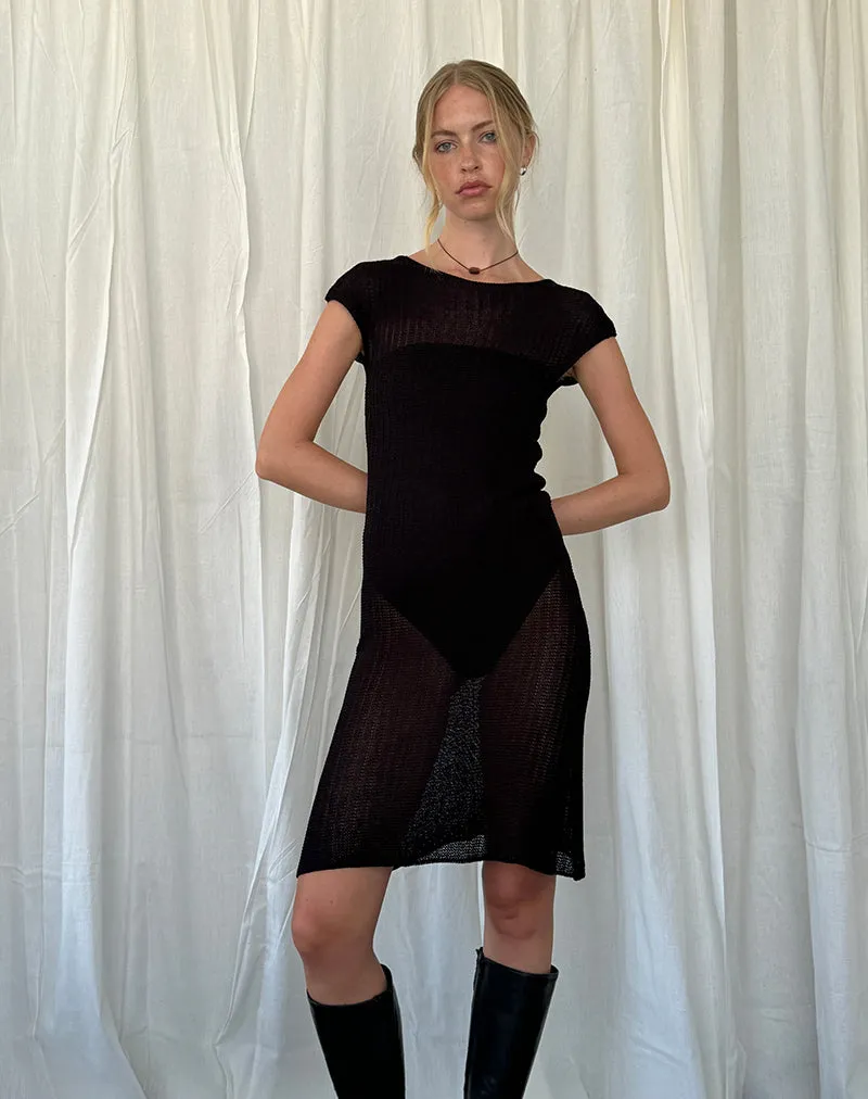 Adeline Midi Dress in Wide Rib Knit Black sold by Motel Rocks