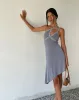 MOTEL X JACQUIE Chrissy Asymmetric Mini Dress in Slinky Grey sold by Motel Rocks