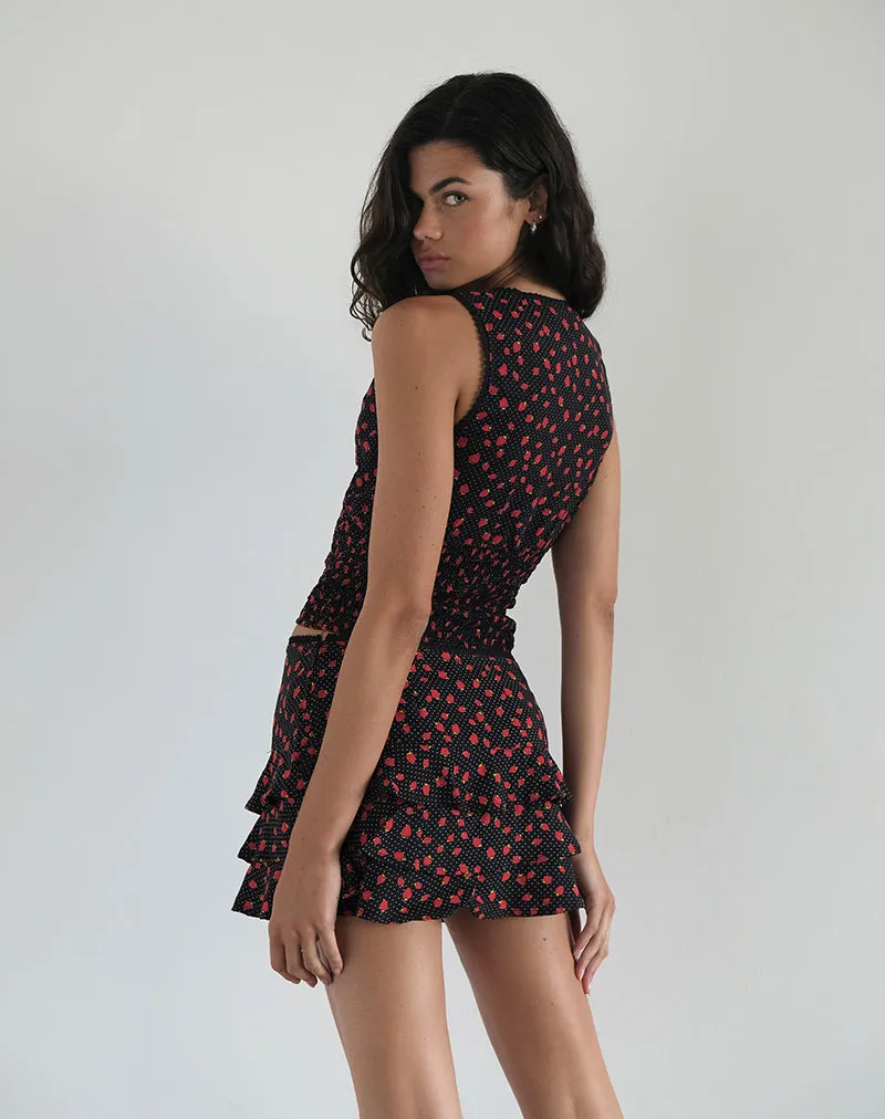 Hevalis Top in Strawberry Polka Black sold by Motel Rocks product image thumbnail 3