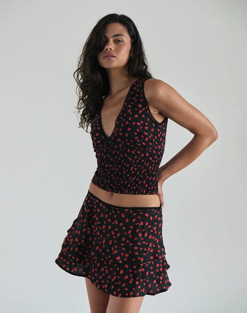 Hevalis Top in Strawberry Polka Black sold by Motel Rocks product image thumbnail 5