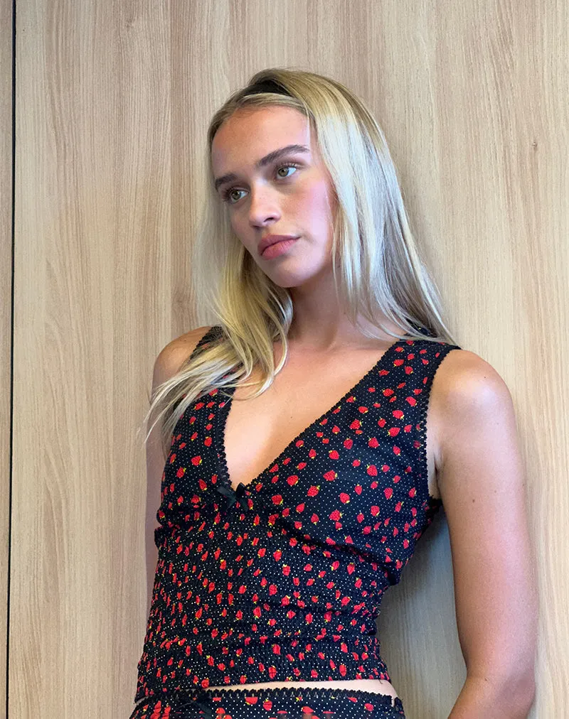 Hevalis Top in Strawberry Polka Black sold by Motel Rocks product image thumbnail 2