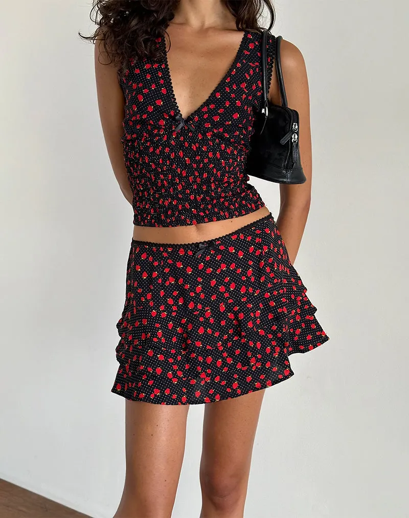 Hevalis Top in Strawberry Polka Black sold by Motel Rocks product image thumbnail 4