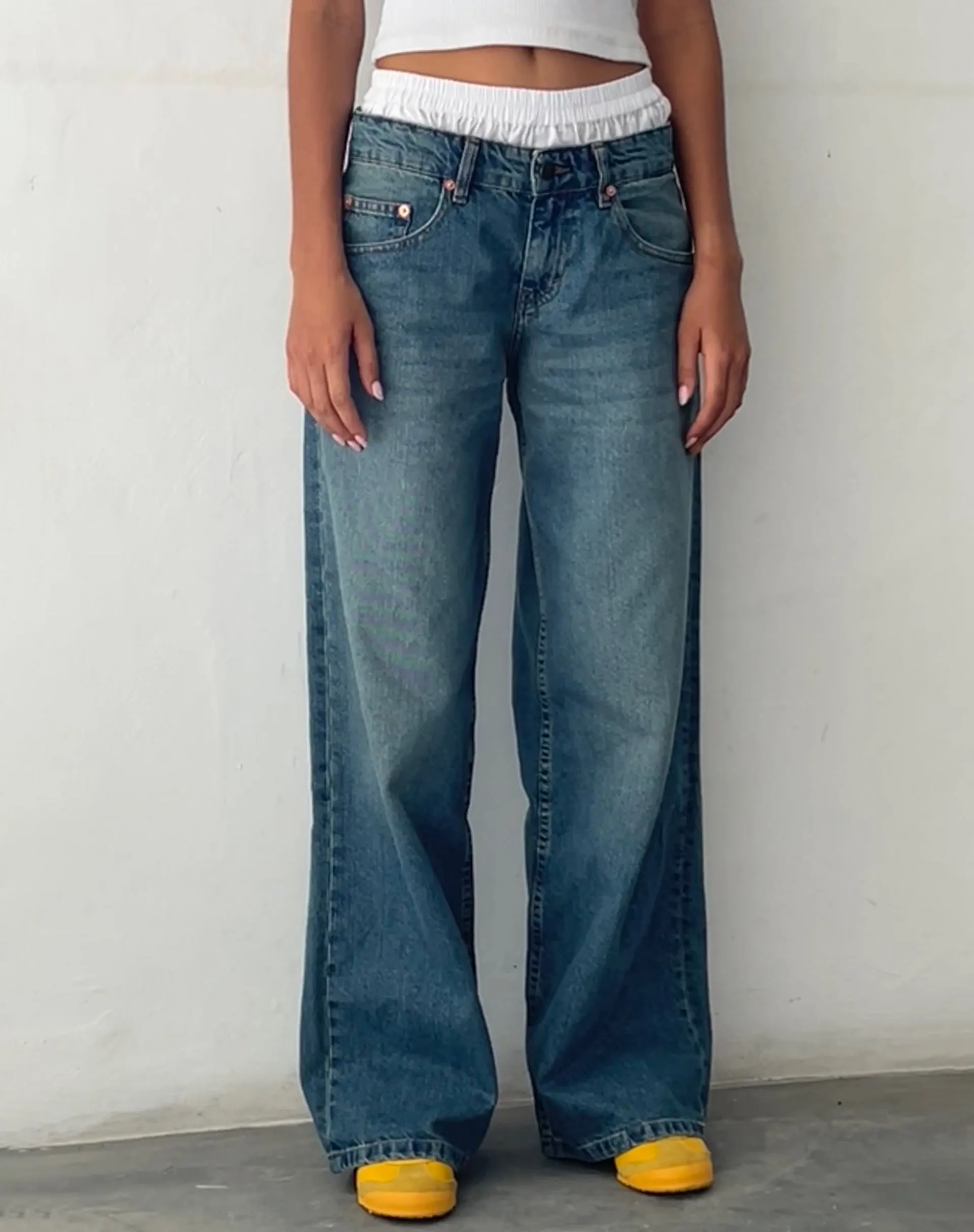 Roomy Extra Wide Low Rise Jeans in Vintage Blue Green sold by Motel Rocks product image thumbnail 2