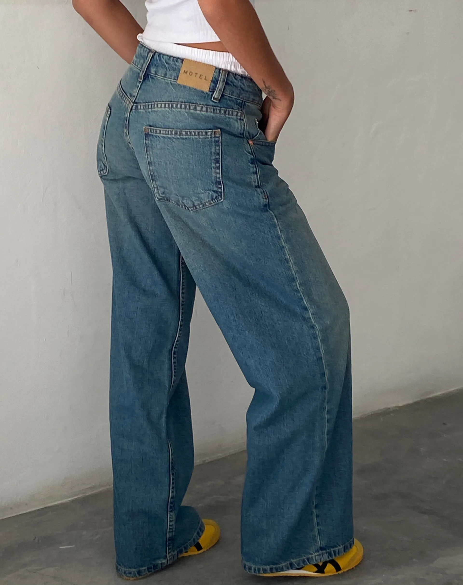 Roomy Extra Wide Low Rise Jeans in Vintage Blue Green sold by Motel Rocks product image thumbnail 3