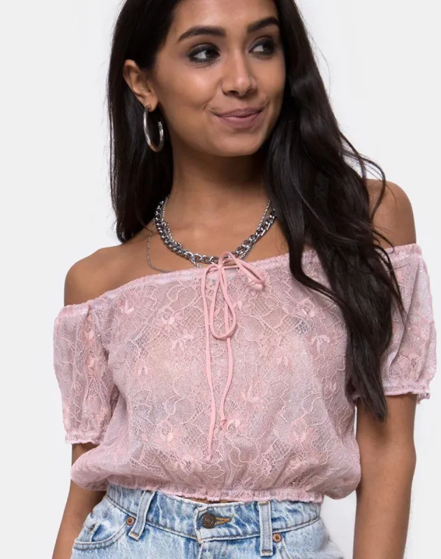 Eva Crop Top in Lace Rose sold by Motel Rocks