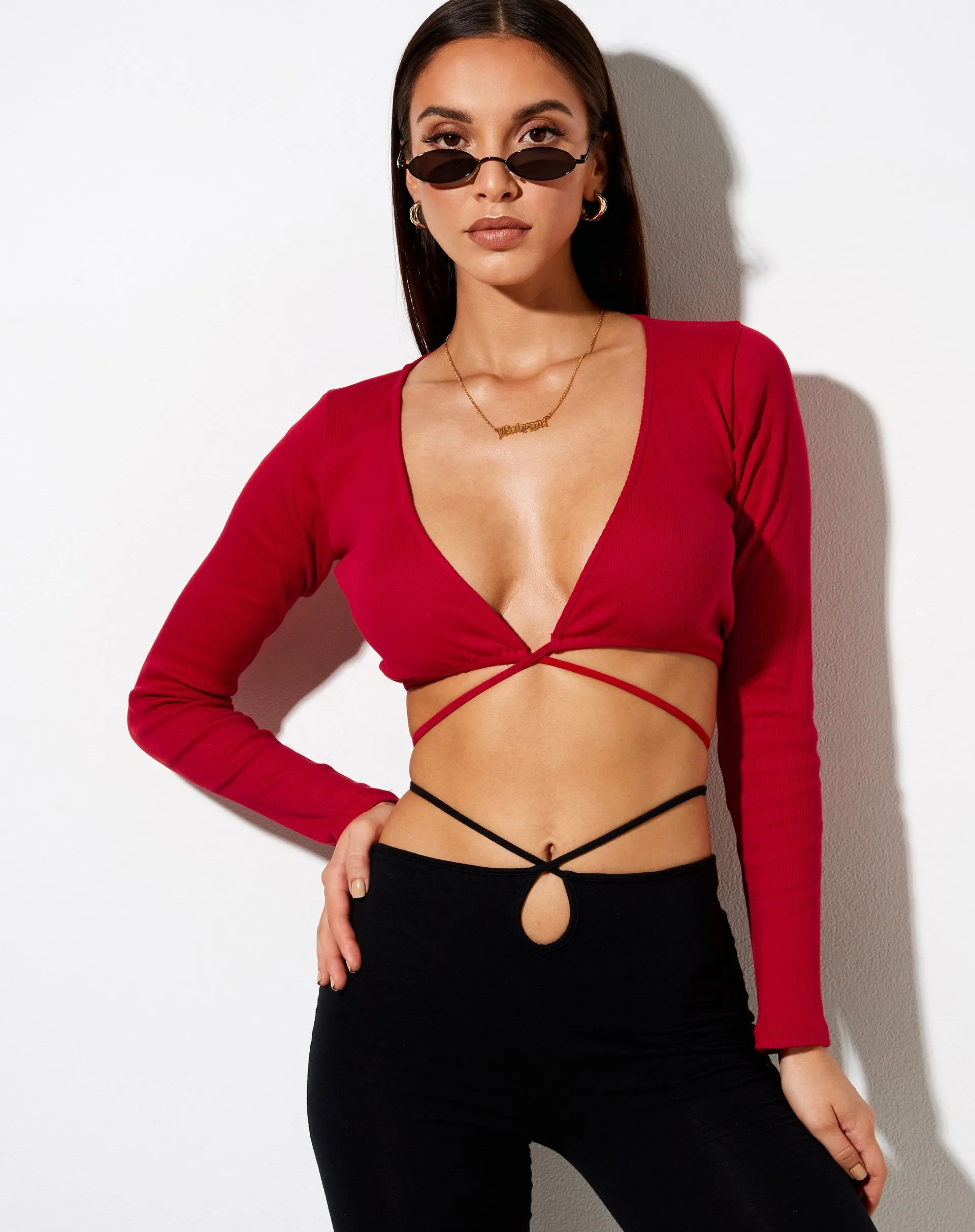 Lieneva Crop Top in Rib Racing Red sold by Motel Rocks product image thumbnail 4