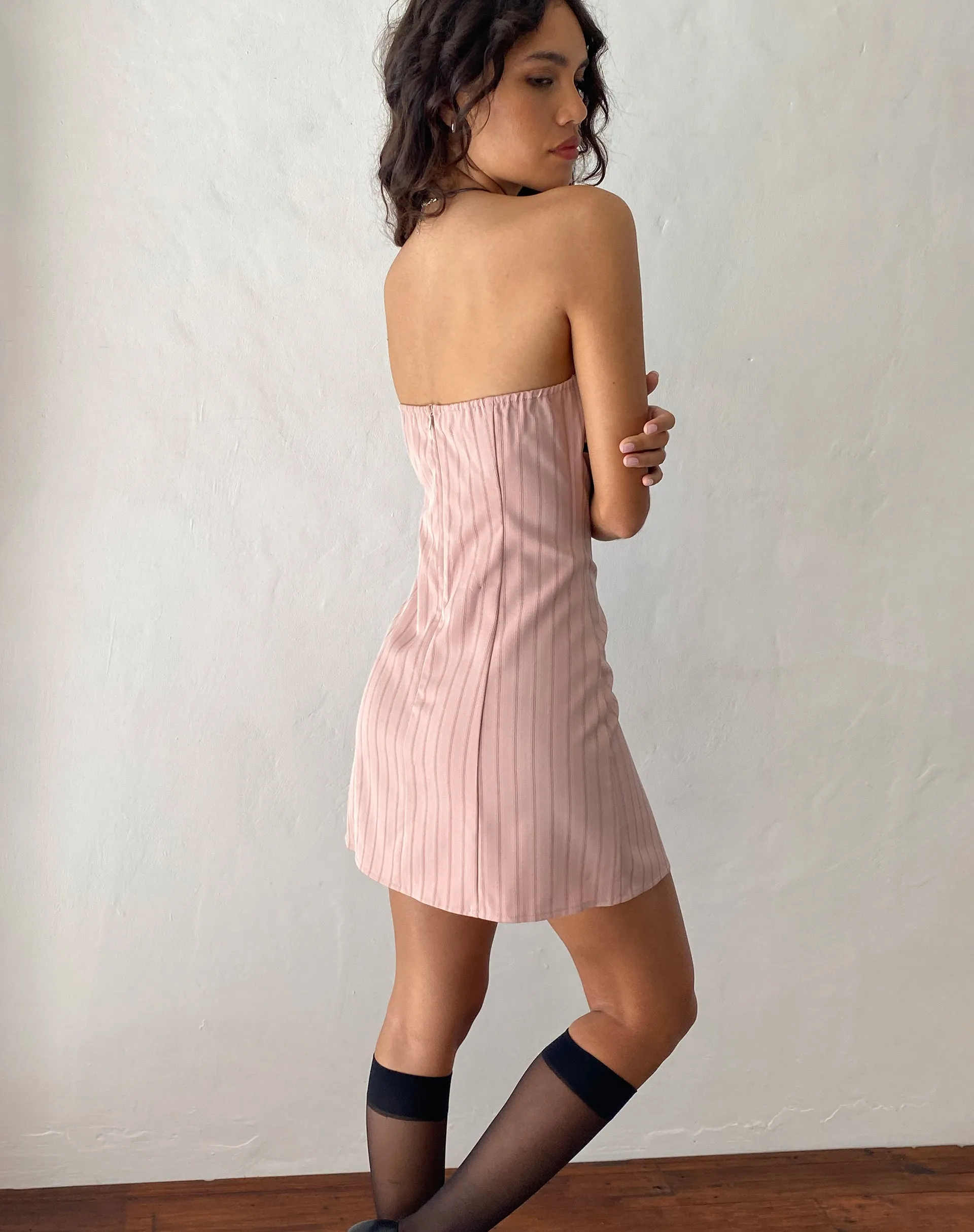Merila Bandeau Mini Dress in Pinstripe Blush sold by Motel Rocks product image thumbnail 5