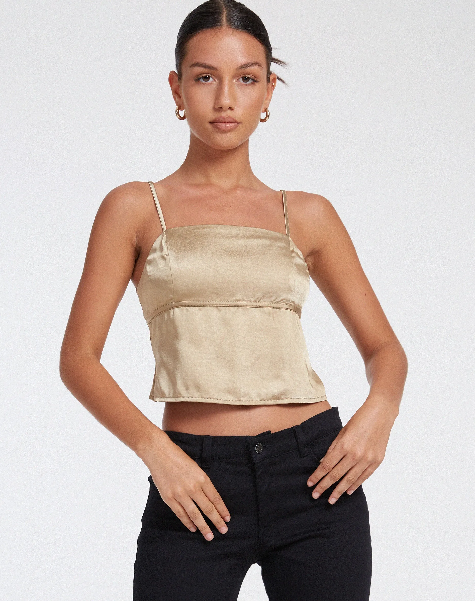 Nandina Top in Satin Olive Gold sold by Motel Rocks