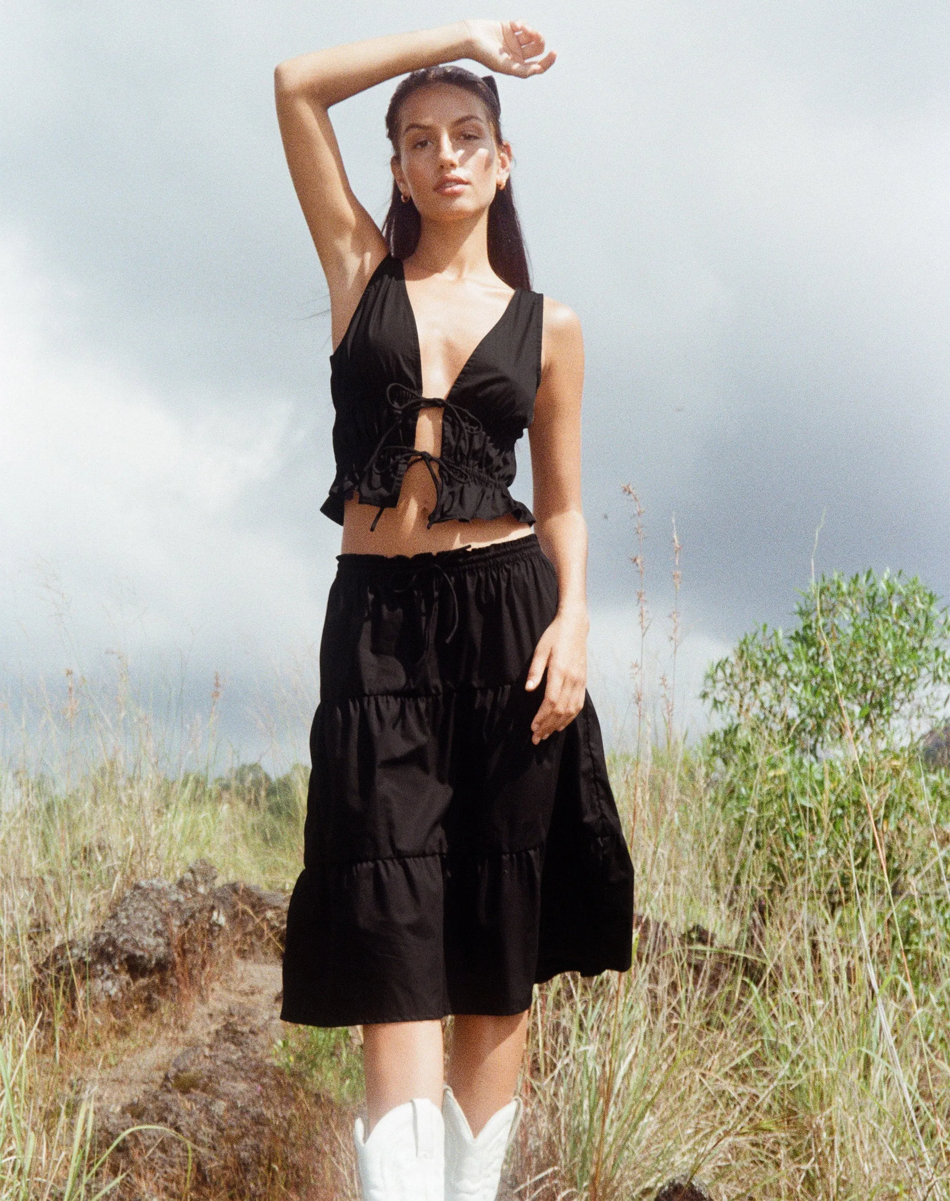 Reef Midi Skirt in Poplin Black sold by Motel Rocks product image thumbnail 2