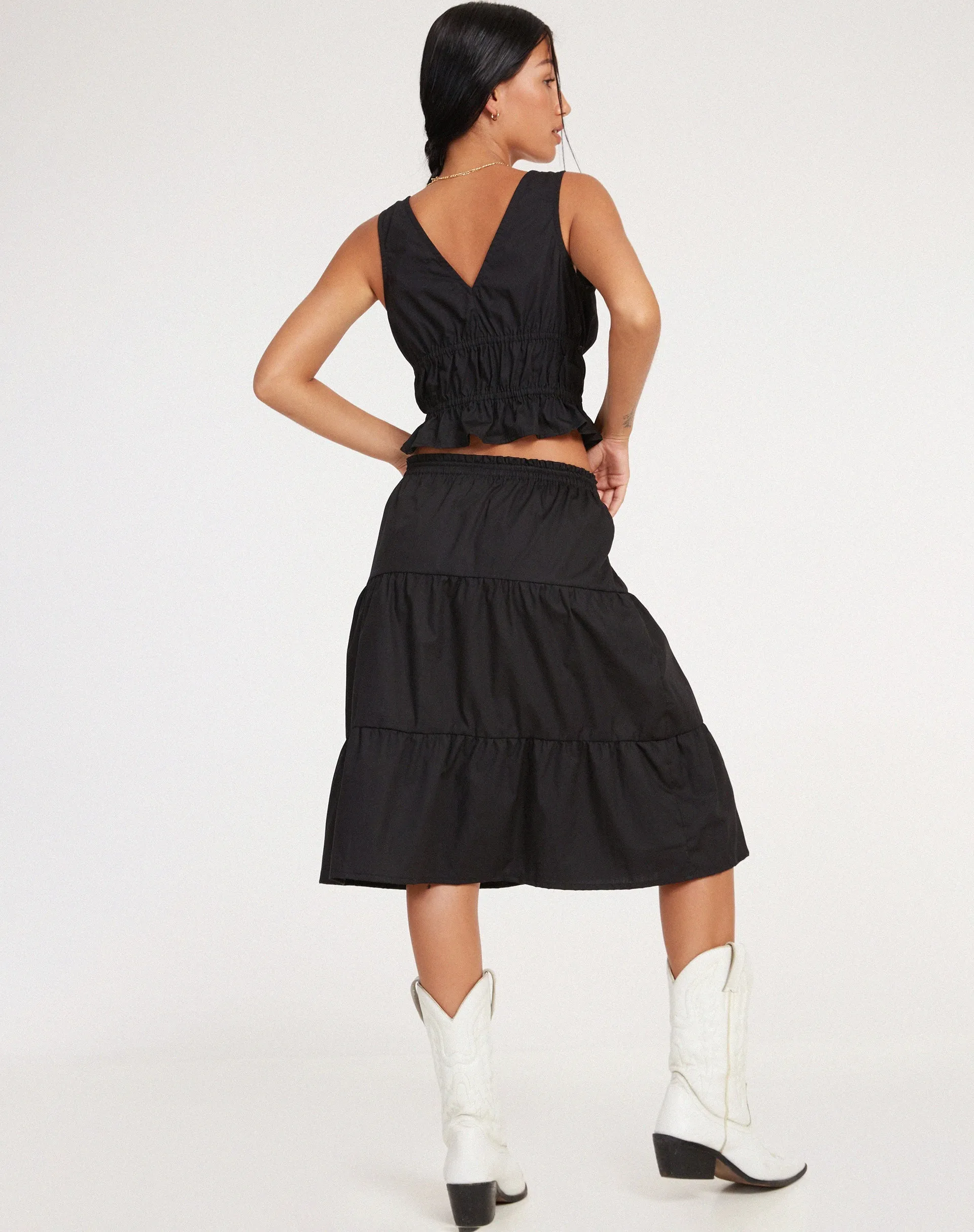 Reef Midi Skirt in Poplin Black sold by Motel Rocks product image thumbnail 4
