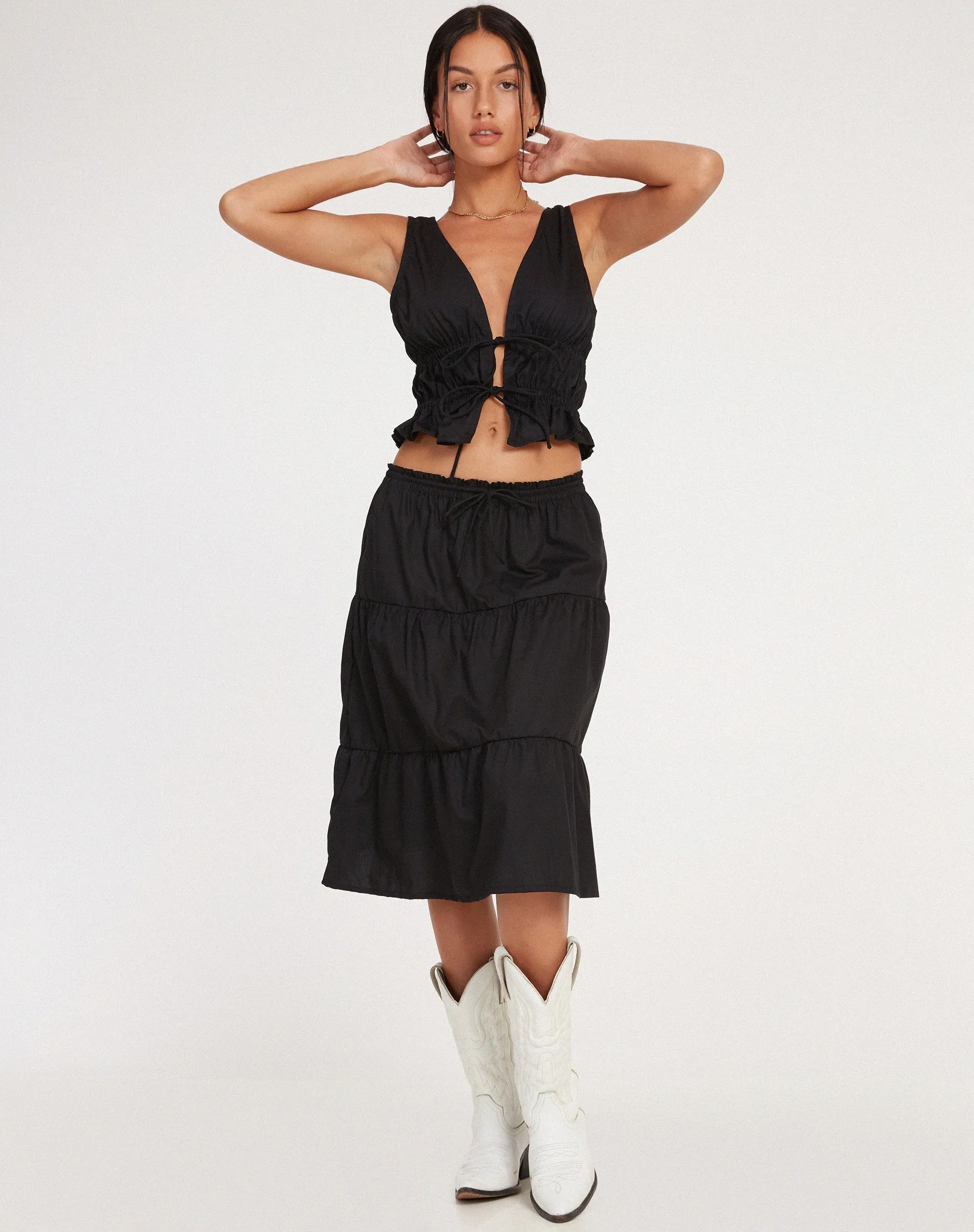 Reef Midi Skirt in Poplin Black sold by Motel Rocks product image thumbnail 5