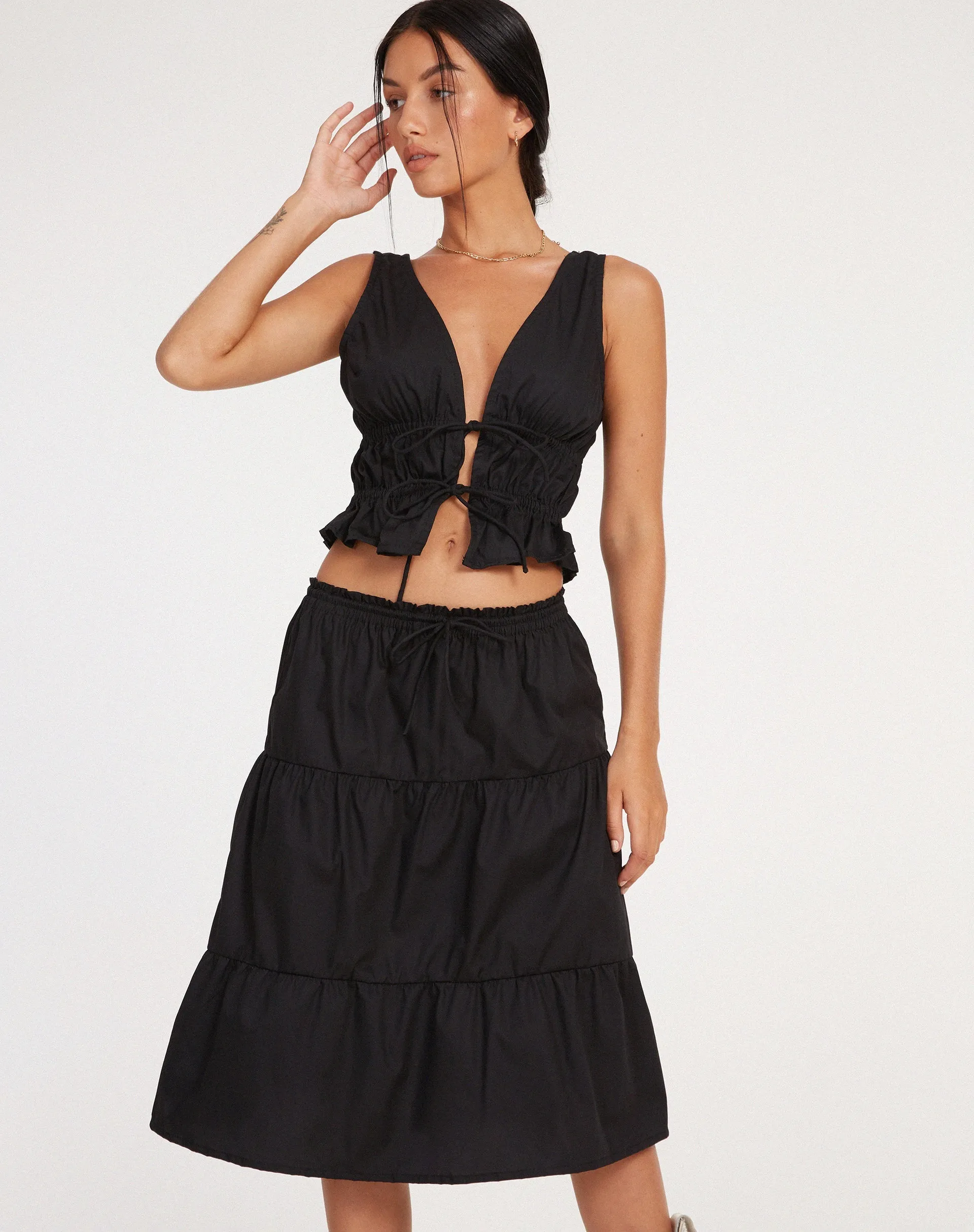 Reef Midi Skirt in Poplin Black sold by Motel Rocks product image thumbnail 3