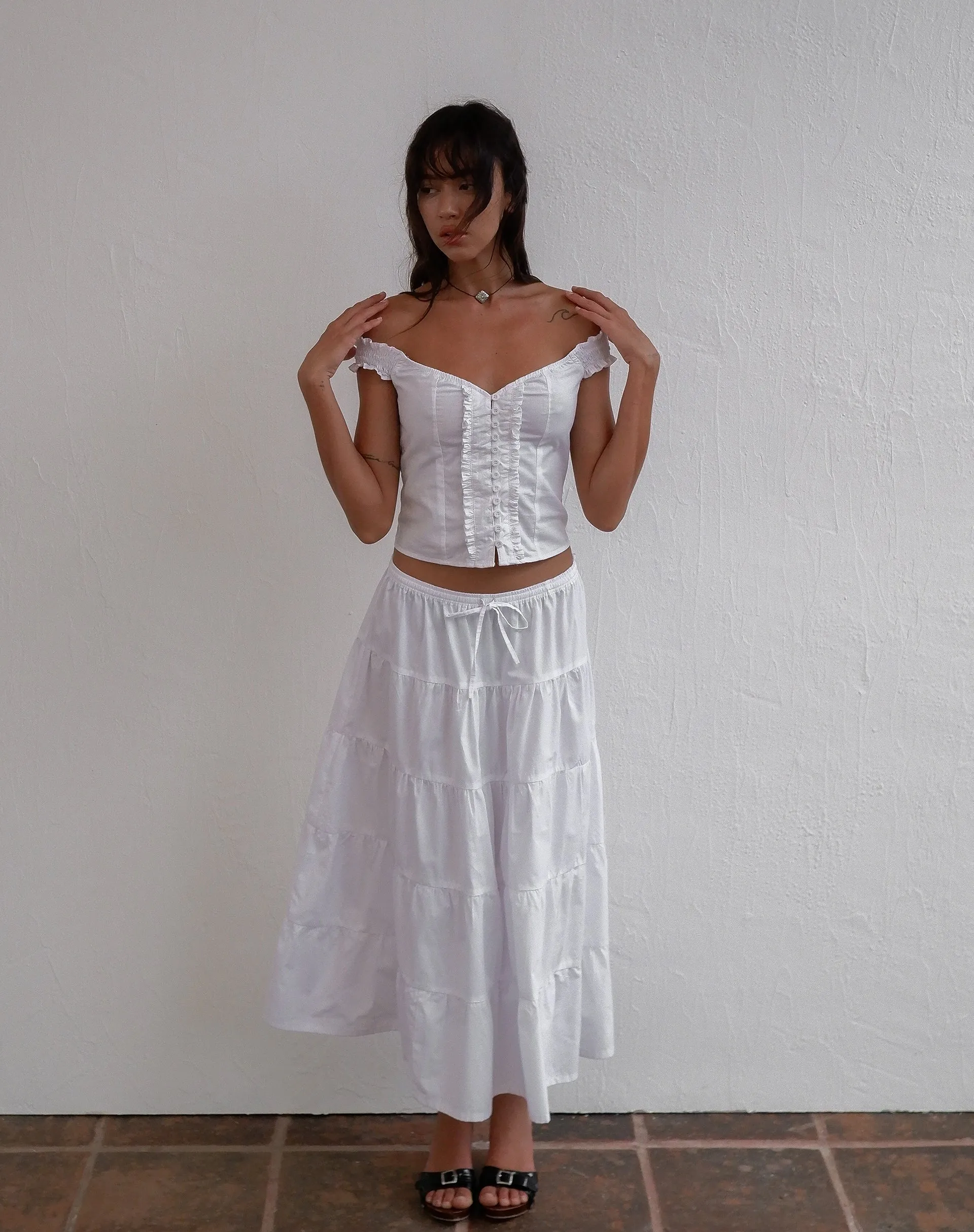 Izumi Tiered Midi Skirt in Poplin White sold by Motel Rocks product image thumbnail 2