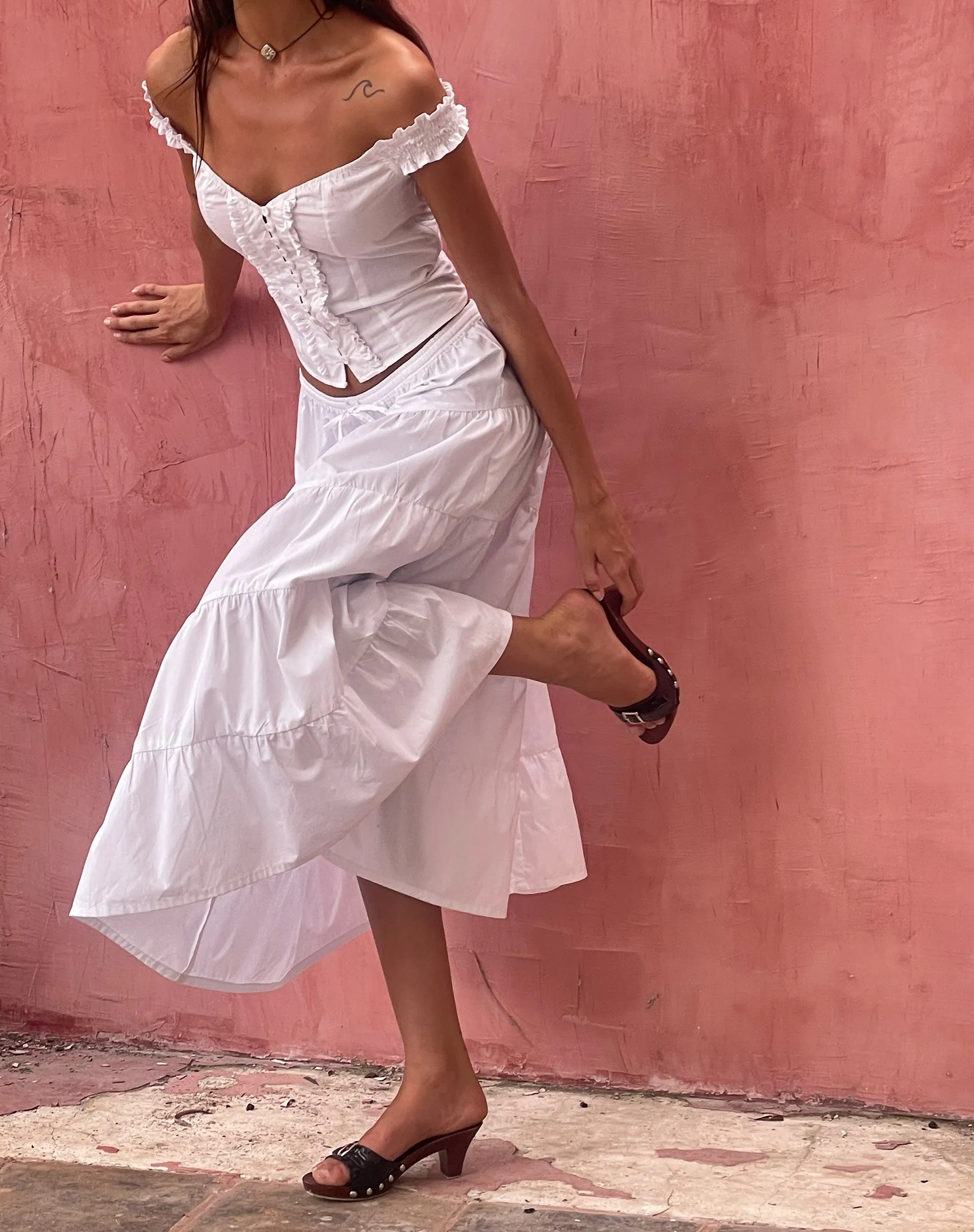 Izumi Tiered Midi Skirt in Poplin White sold by Motel Rocks product image thumbnail 3