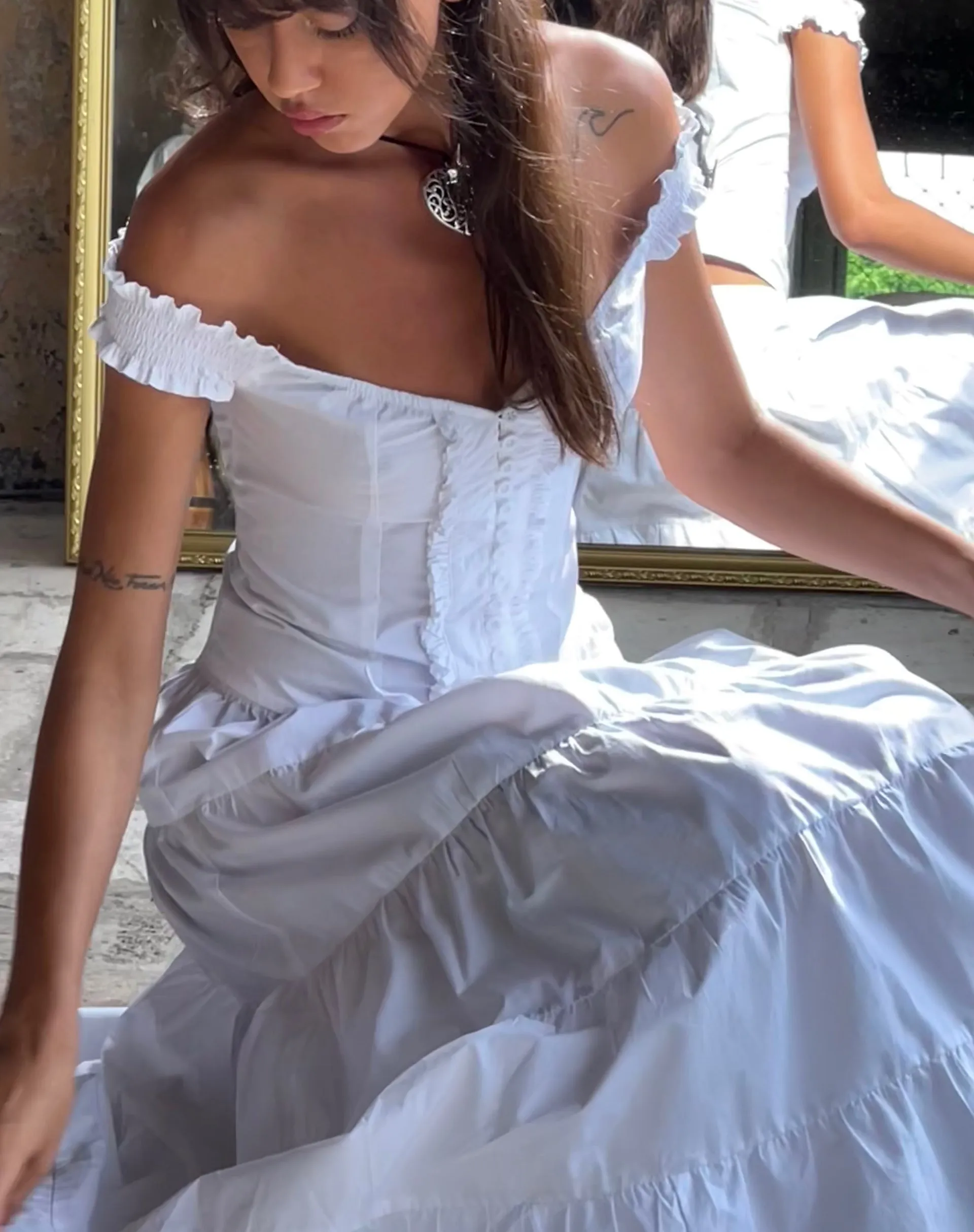 Izumi Tiered Midi Skirt in Poplin White sold by Motel Rocks product image thumbnail 5