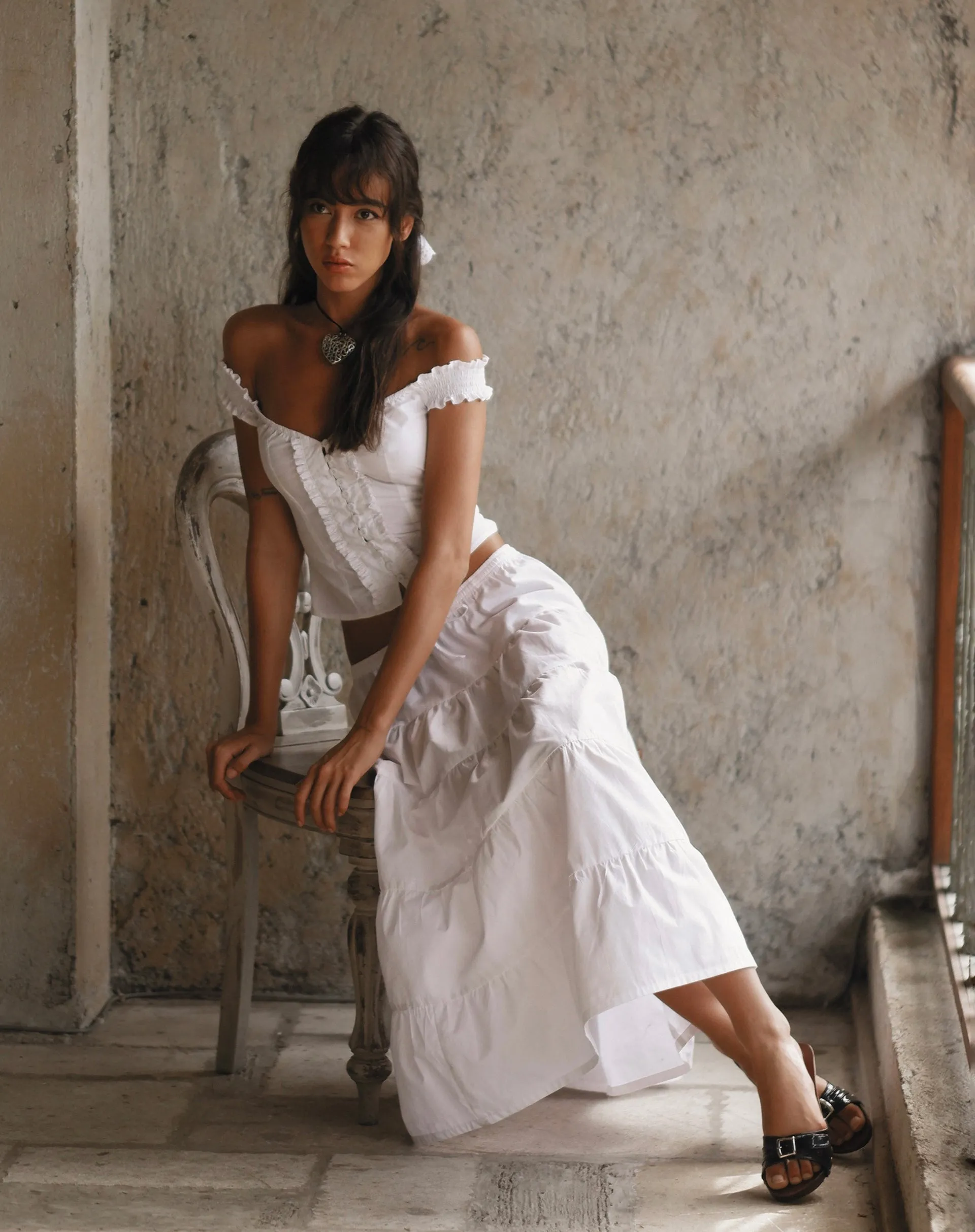 Izumi Tiered Midi Skirt in Poplin White sold by Motel Rocks product image thumbnail 4