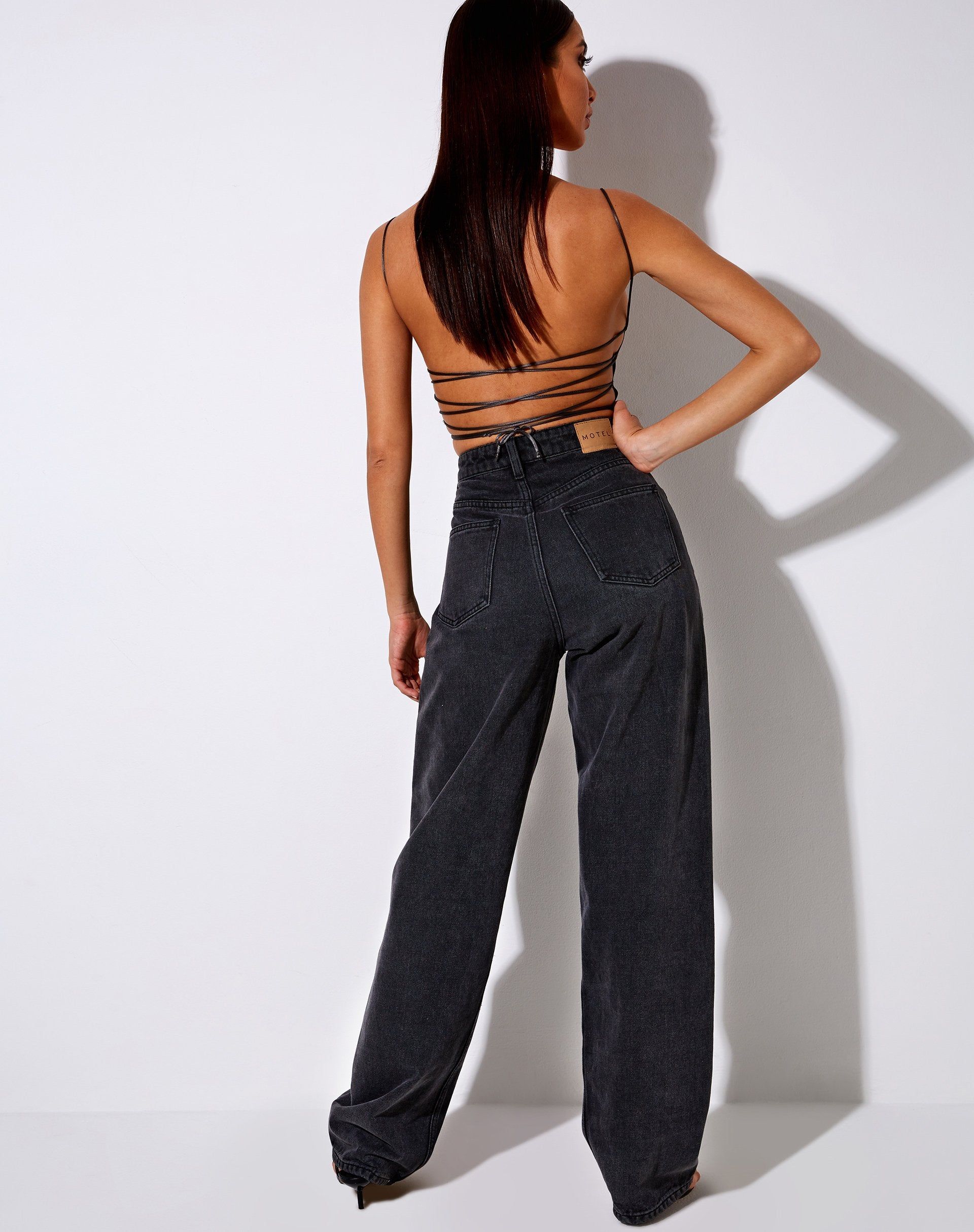 Ozka Crop Top in Satin Dark Grey sold by Motel Rocks product image thumbnail 4