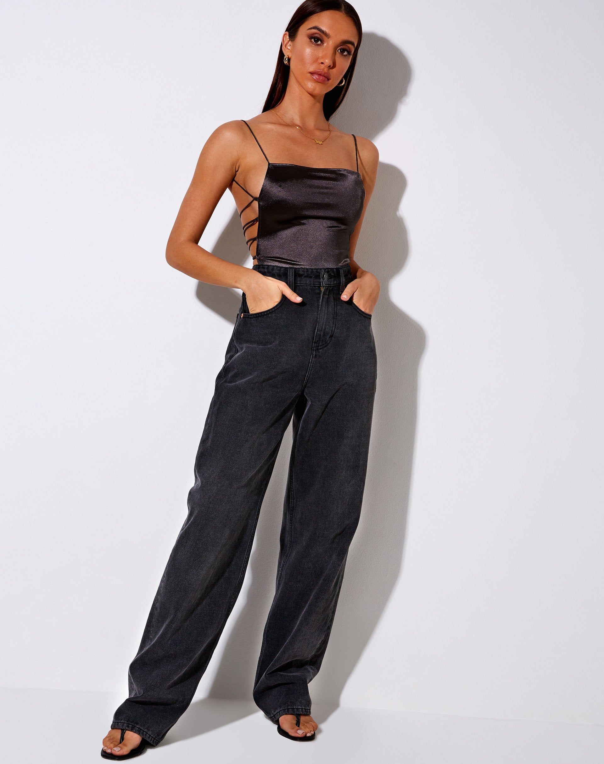 Ozka Crop Top in Satin Dark Grey sold by Motel Rocks product image thumbnail 3