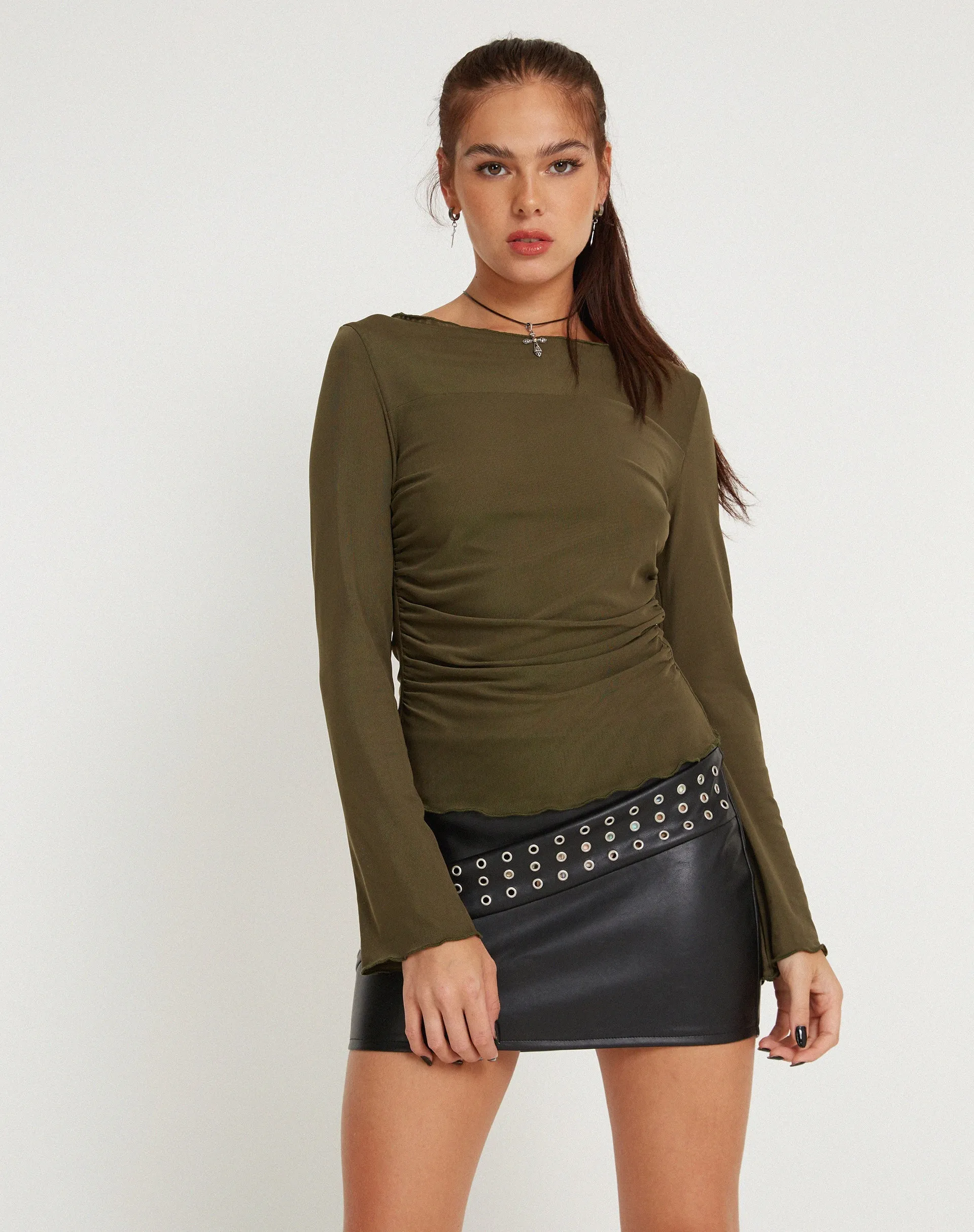 Minha Low Rise Eyelet Mini Skirt in PU Black sold by Motel Rocks product image thumbnail 3