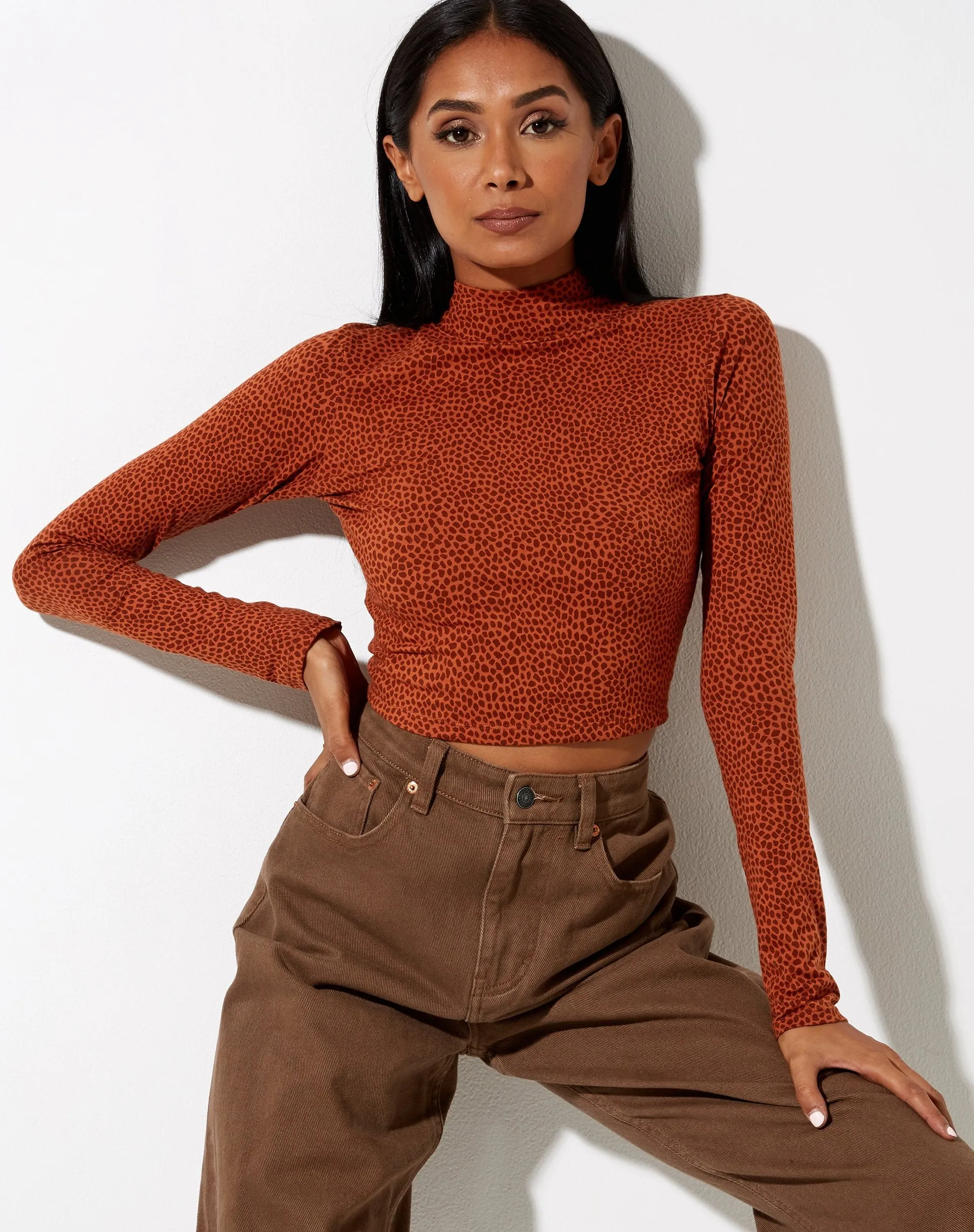 Quky Crop Top in Mini Croc Brown sold by Motel Rocks product image thumbnail 2